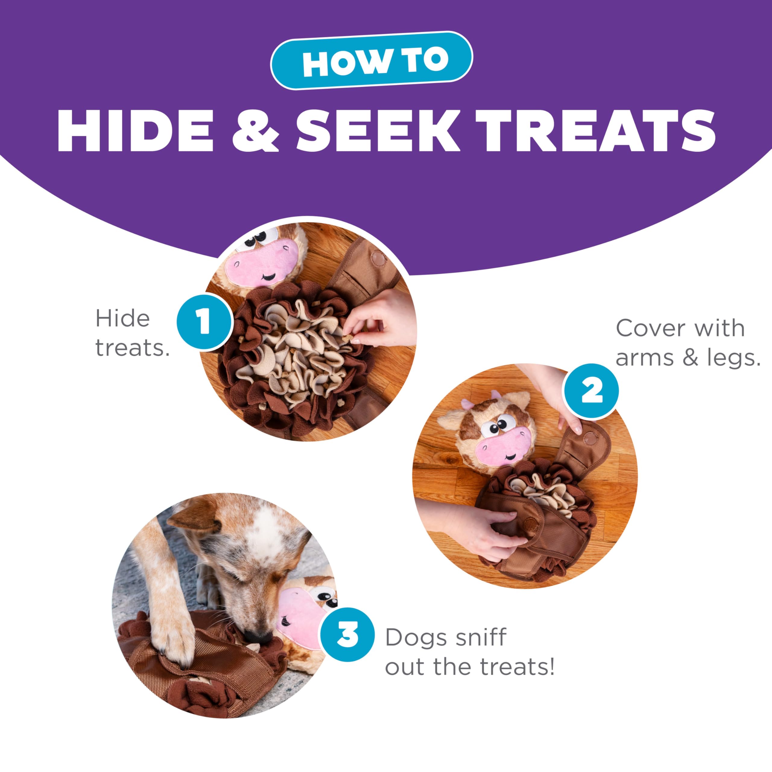 Outward Hound By Nina Ottosson Snuffle Palz Plush Snuffle Mat Dog Treat Puzzle, Non-Slip, Brown, Cow, Large