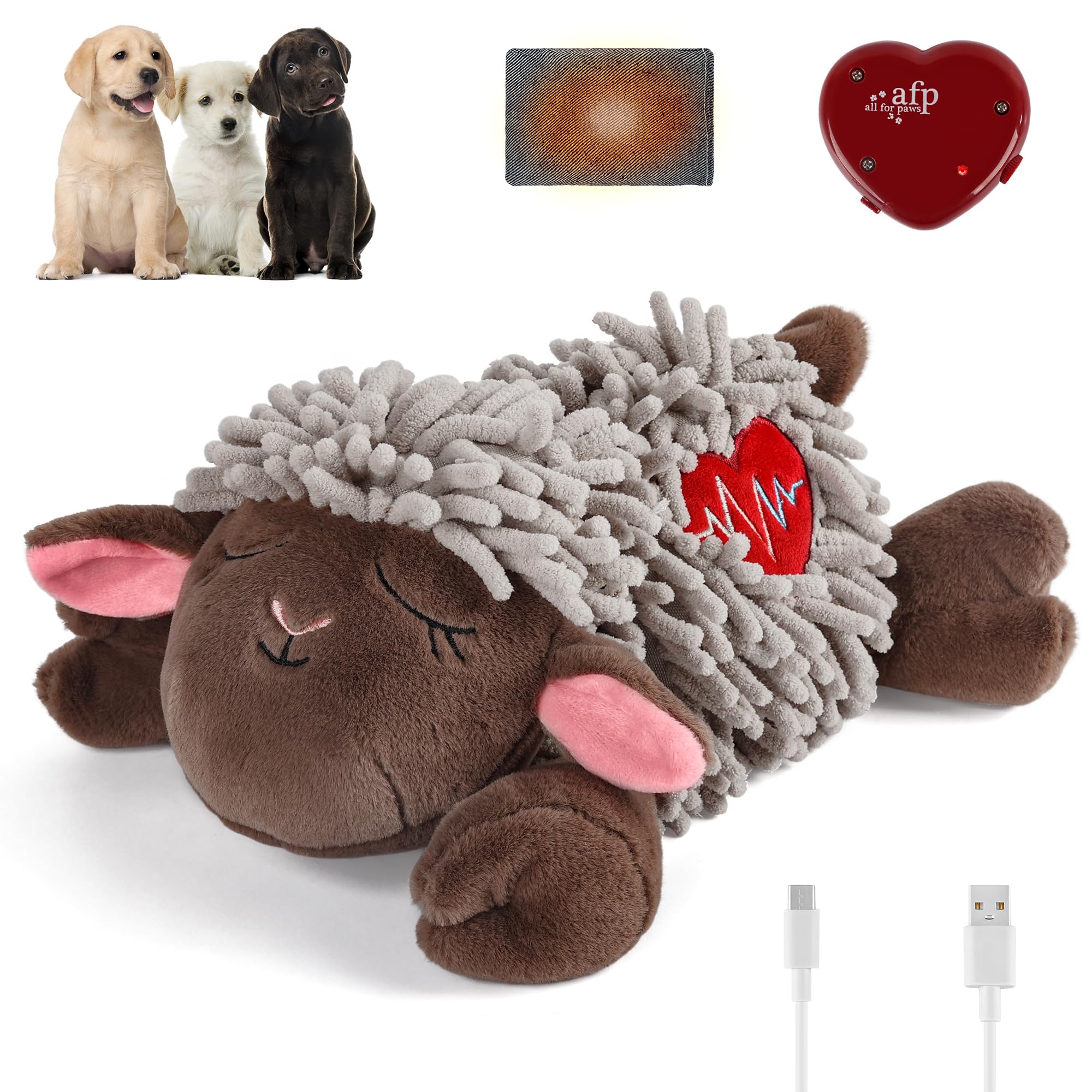ALL FOR PAWS Heartbeat Dog Toy for Sleep Aid, Stuffed Animal Plush Toy for Puppy Anxiety Relief & Behavioral Training, Snuggling