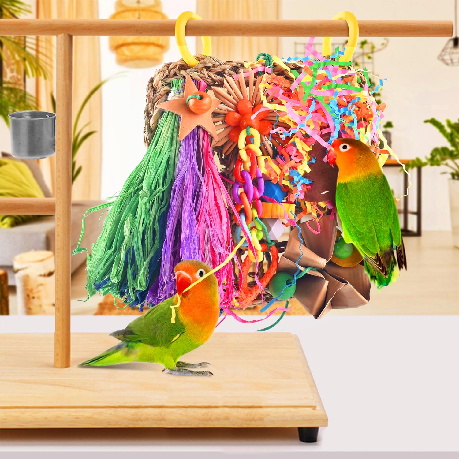 Katumo Conure Toys, Bird Grass Mat Parakeet Shredder Hanging Toy Cockatiel Foraging Entertainments Parrot Climbing Wall Chewy Lo