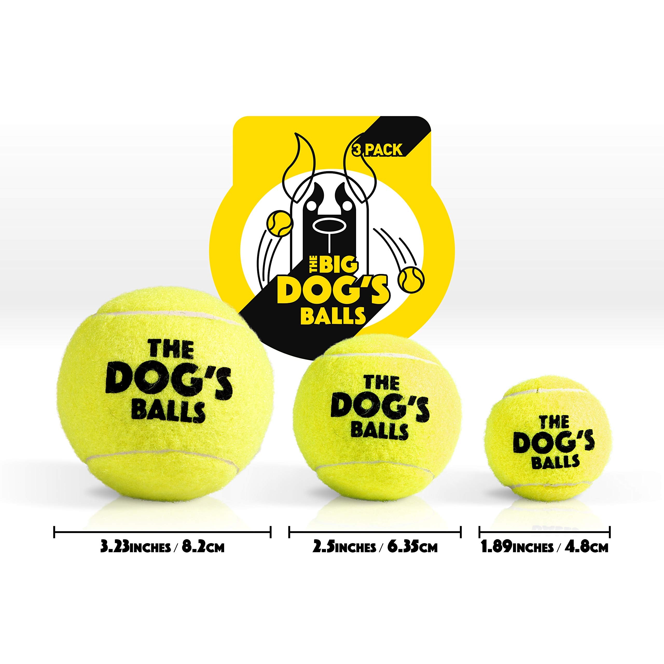 The Big Dog's Balls, Dog Tennis Balls, 3-Pack Yellow, 3 Inches Diameter Dog Toy, Strong Dog & Puppy Ball for Training, Play, Exe