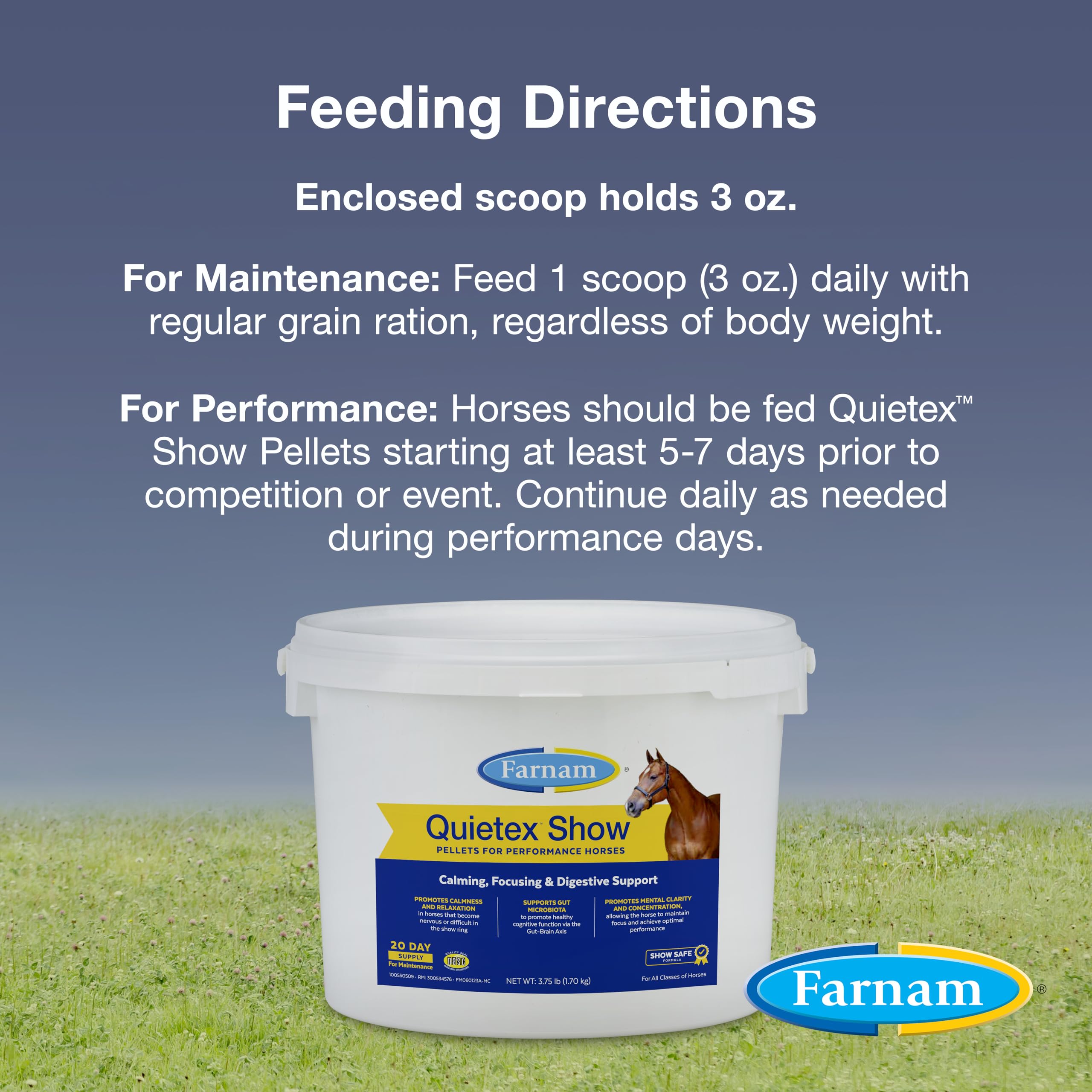 Farnam Quietex Show Pellets, Helps Keep Horses Calm & Relaxed That Become Nervous in The Show Ring 3.75 lbs.