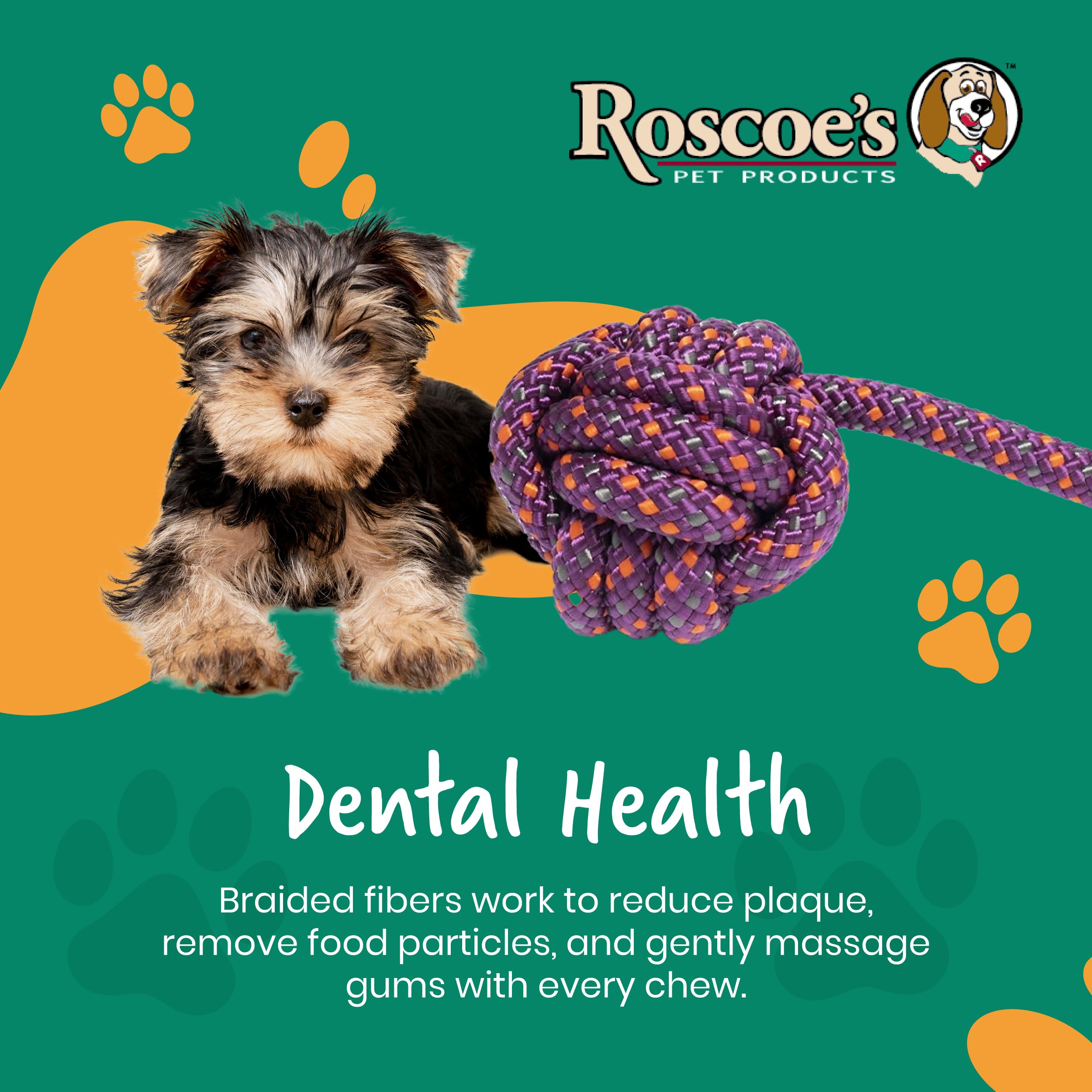 Roscoe'S Pet Products Braided Rope Ball With One Knot Toy For Dogs. Safe And Non-Toxic.