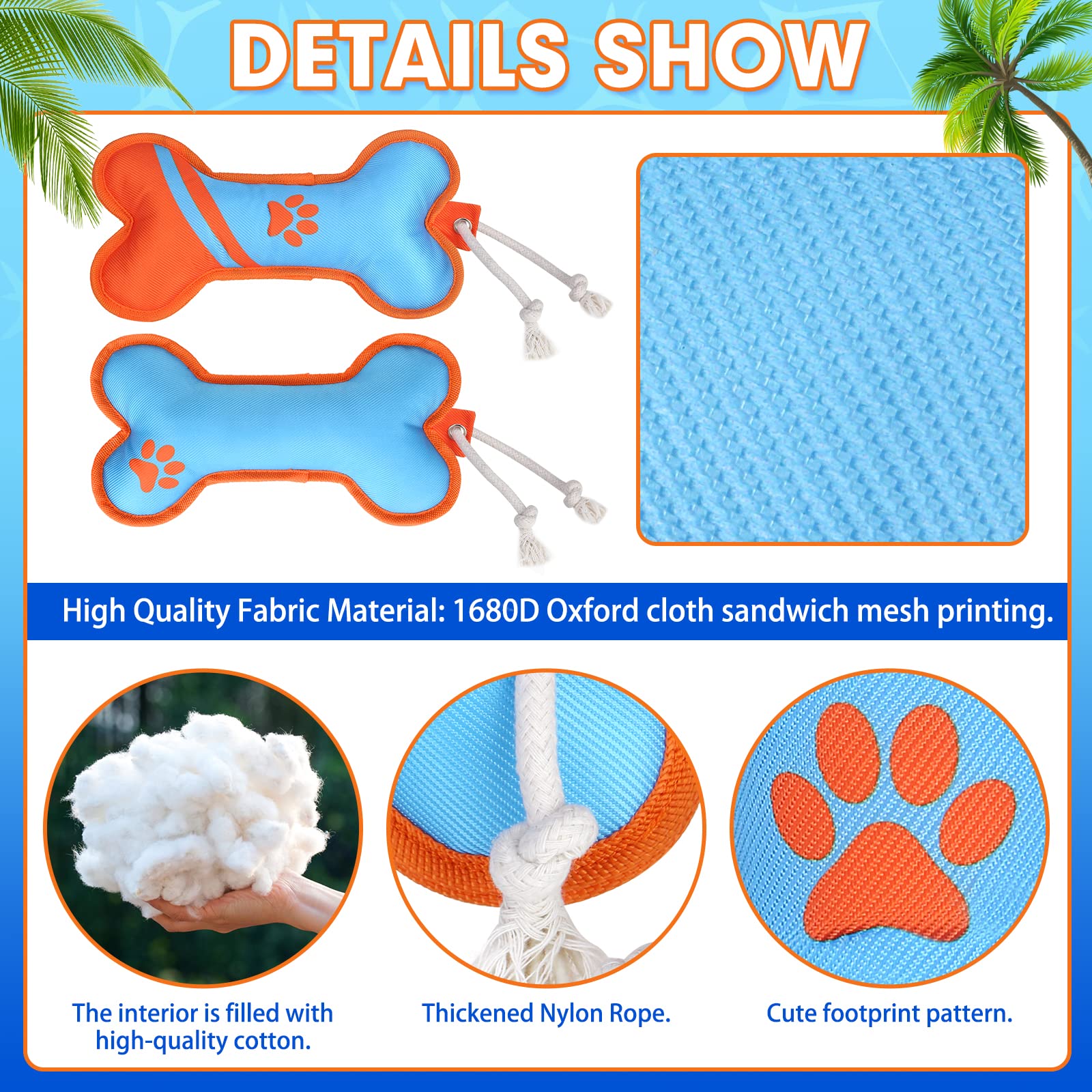 Bingpet Dog Pool Floating Toys 2 Pack - Durable Fetch Water Toys, Bone Shaped Squeaky Dog Toy With Rope For Dog Summer Pool Inte