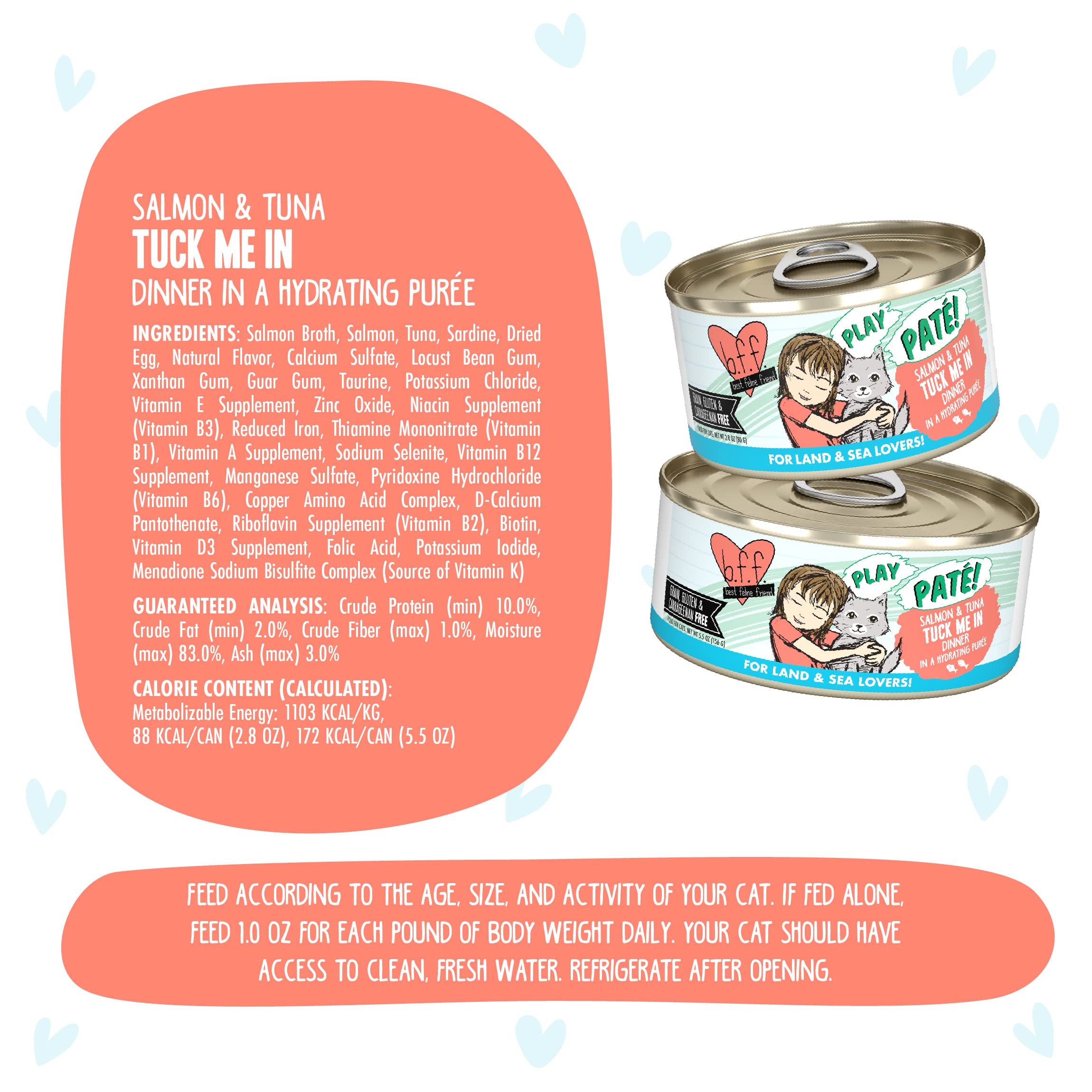 Weruva B.F.F. Play - Best Feline Friend Pat   Lovers, Aw Yeah!, Salmon & Tuna Tuck Me in with Salmon & Tuna, 5.5oz Can (Pack of