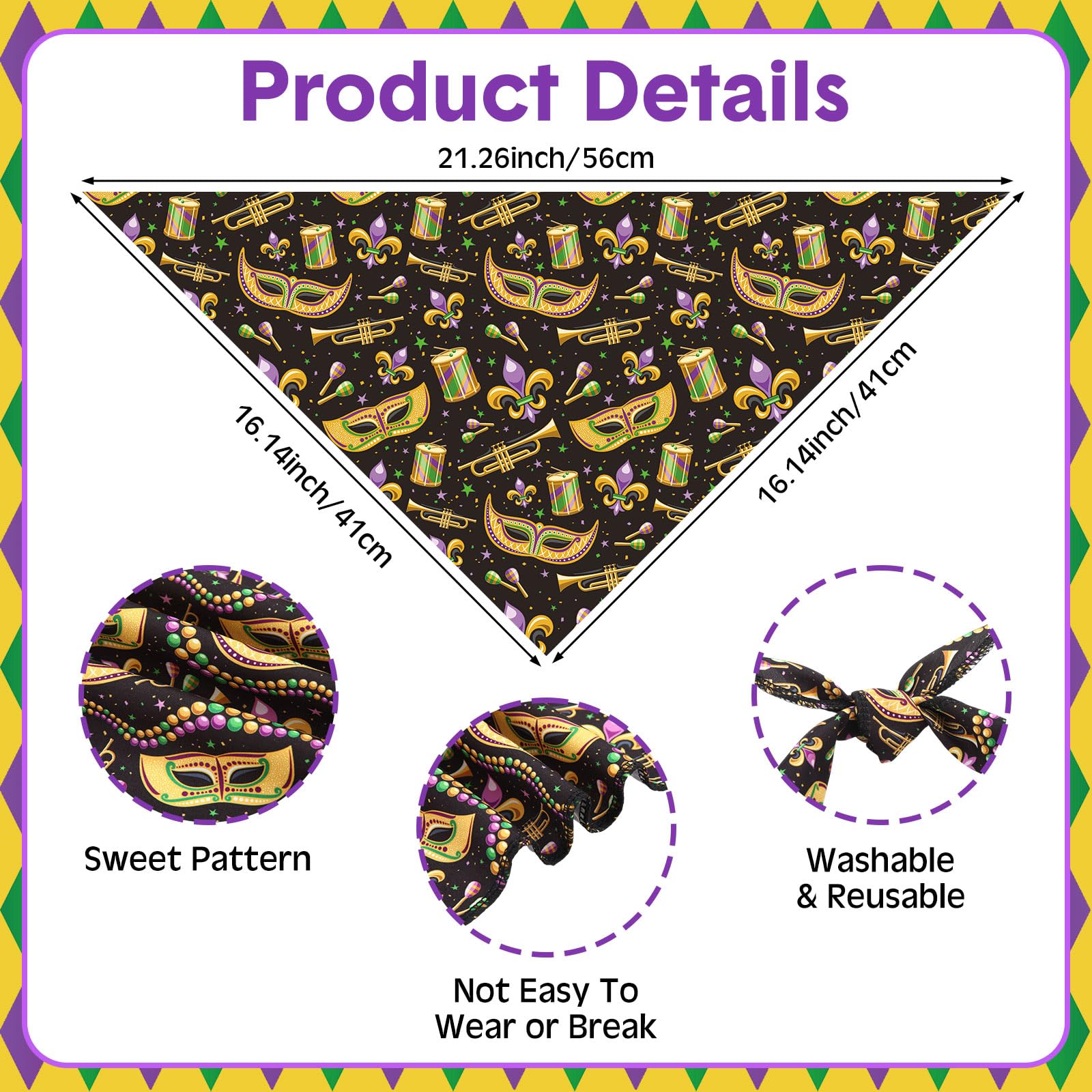Paterr 100 Pieces Dog Bandanas Bulk Mardi Gras Pet Handkerchief Carnival Soft Dog Triangle Bibs Cute Kerchief Adjustable Washabl