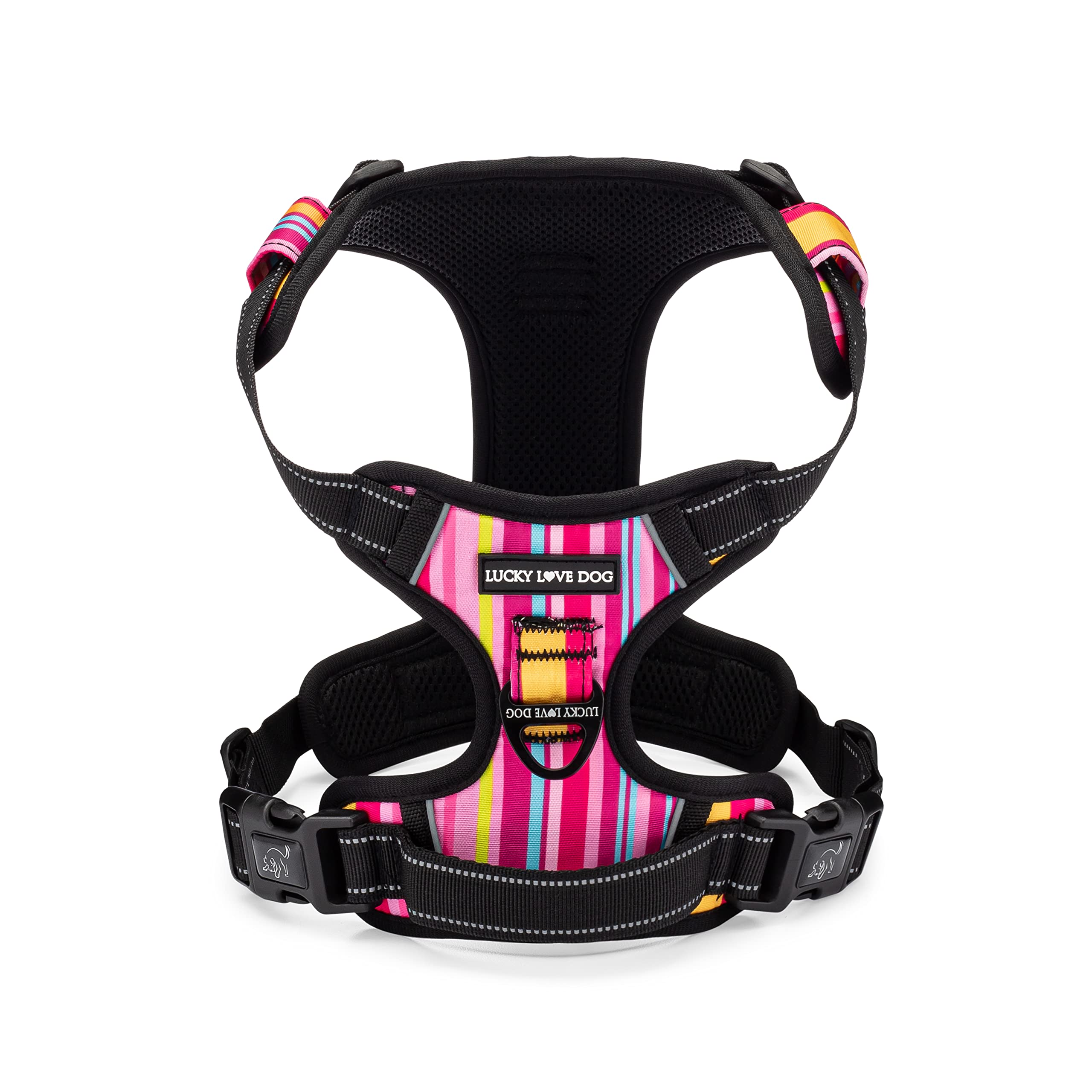 Lucky Love Dog, Summer Stripes Dog Harness, Easy To Walk, Yellow, Pink, Blue Summer No Pull Dog Harness - (L/Xl Molly Harness)