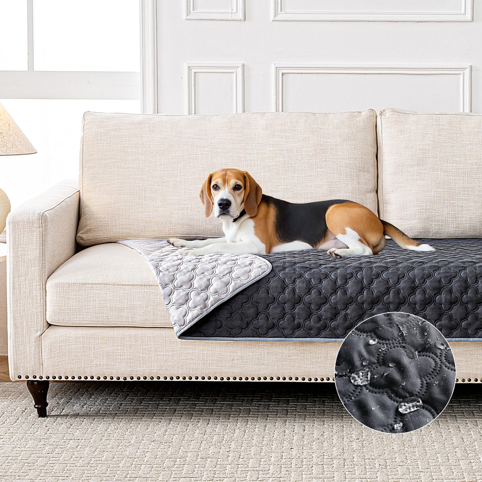 Funfurry 100% Double-Sided Waterproof Blanket, Couch Cover For Dogs Washable, Reversible Dog Bed Cover.(Dark&Light Grey, 30 X 53