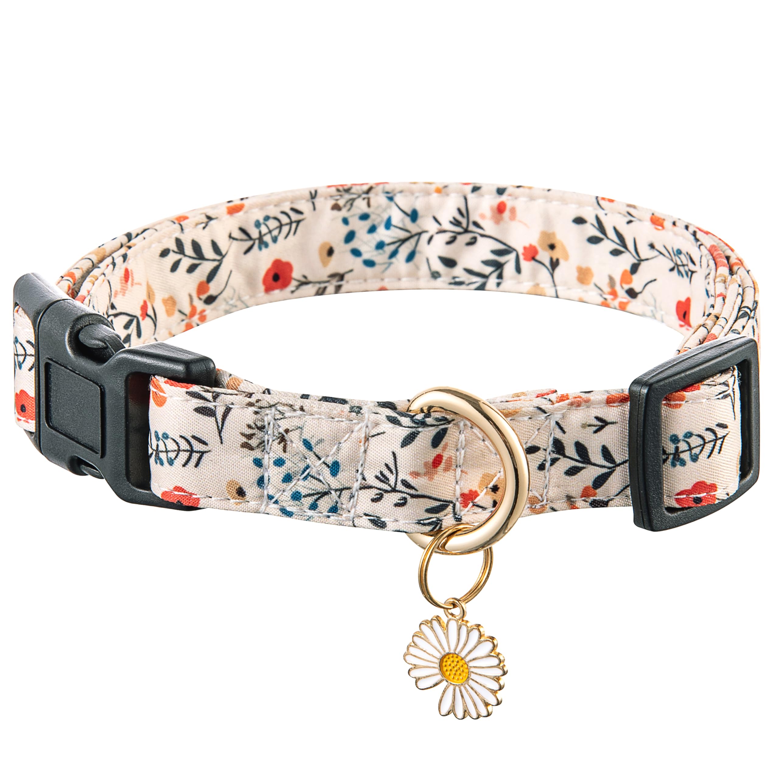 Raisingwell Cute Dogs Collar Beige Flower Patterns For Boys And Girls Holiday Dog Collars Summer Fall Gift Adjustable For Medium