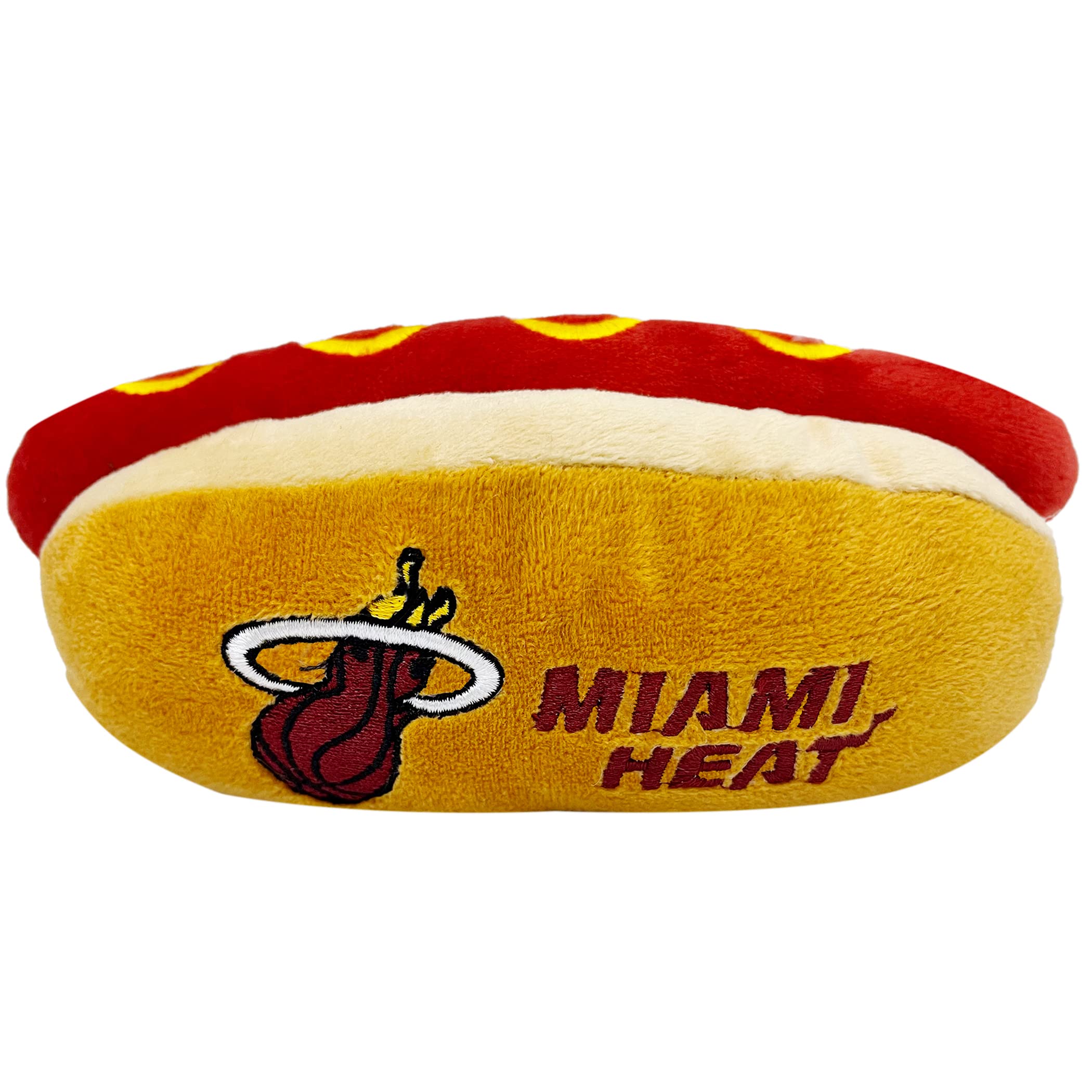 Pets First Nba Miami Heats Hot Dog Plush Dog & Cat Squeak Toy - Cutest Hot-Dog Snack Plush Toy For Dogs & Cats With Inner Squeak