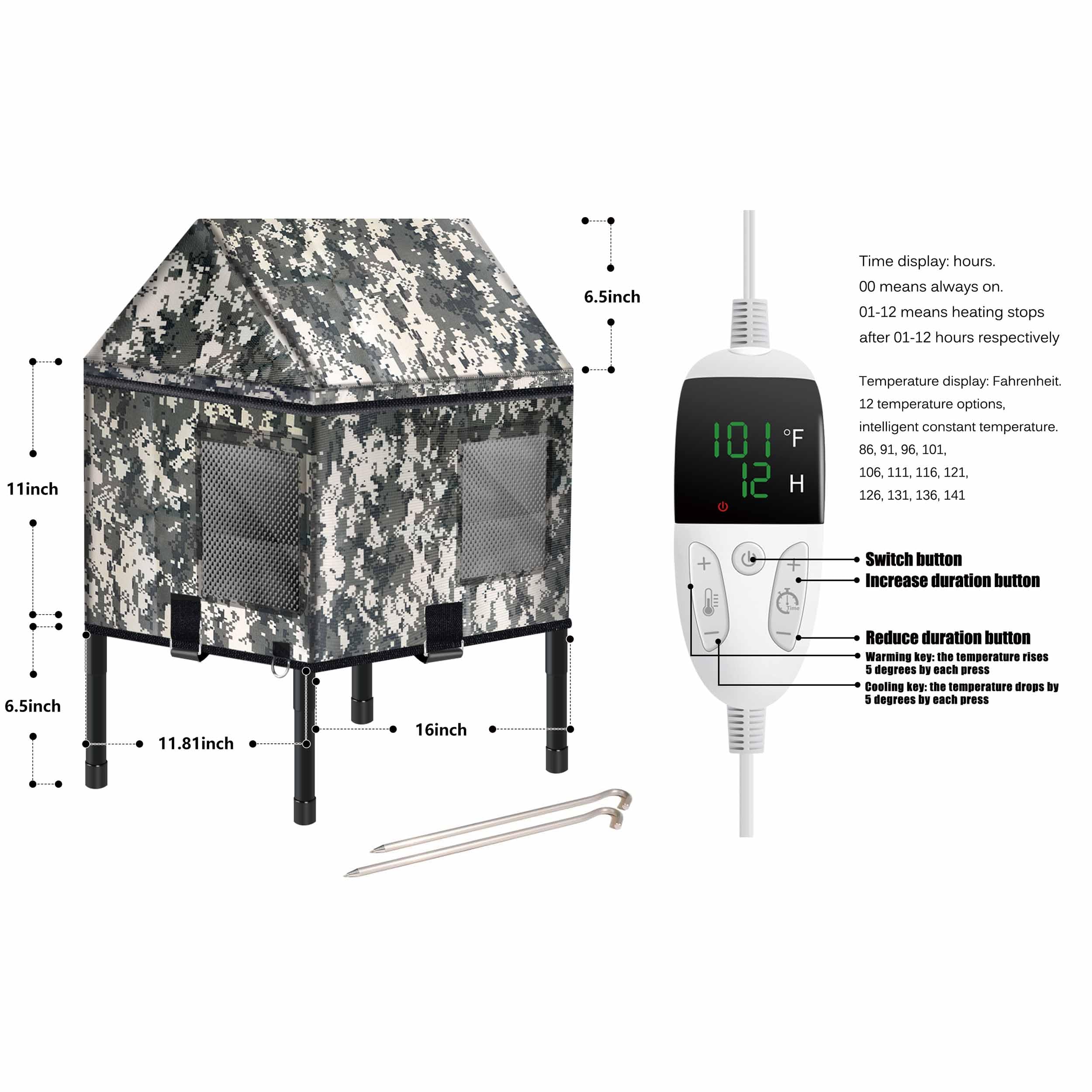 Elevated Weatherproof Heated Cat House, 100% Waterproof, 16.5In X 12.8In X 18.7In, Safe Escape Door, Insulated For Ferals & Stra