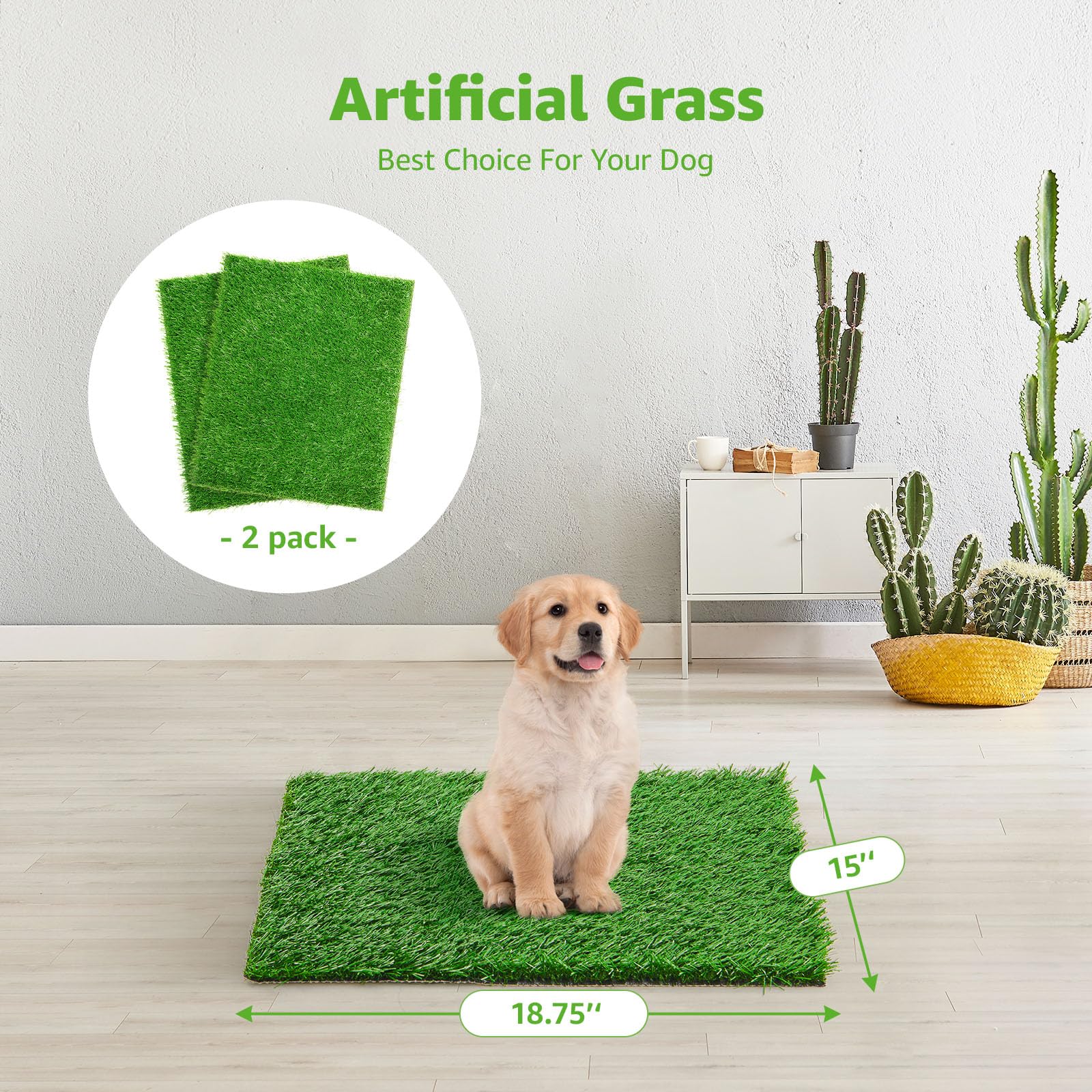 Artificial Dog Grass Pee Pad 18.75''X15'' 2 Pack, Washable Indoor Potty Training Replacement Turf For Puppy, Reusable Realistic