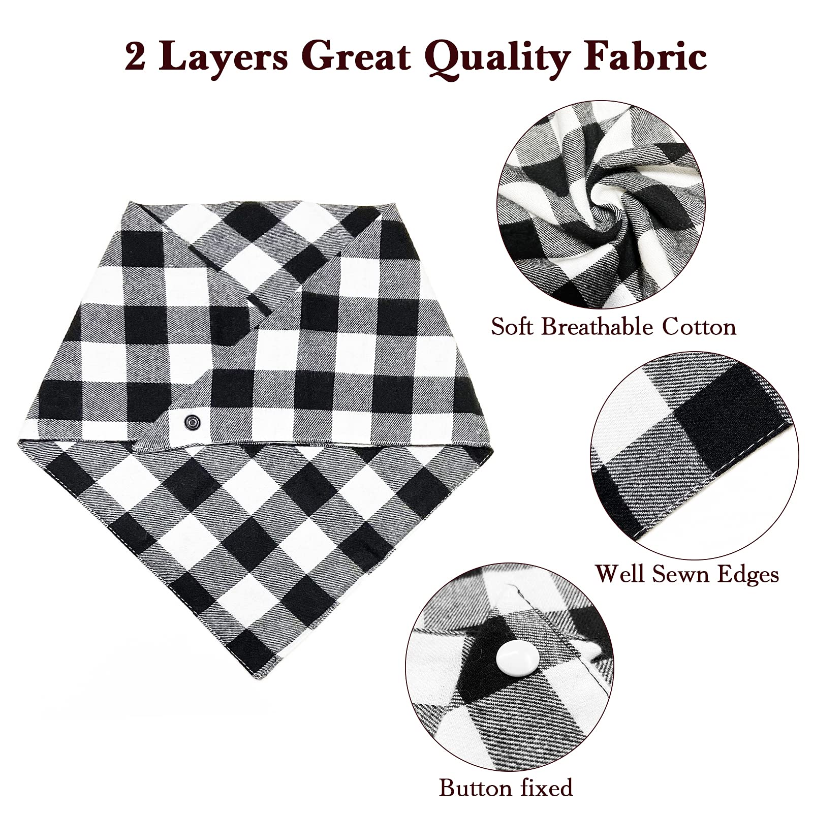 Christmas Plaid Dog Bandana With Button, Dual Layer Scarf Soft Cotton Triangle Bib Girls And Boys Kerchief Adjustable Accessorie