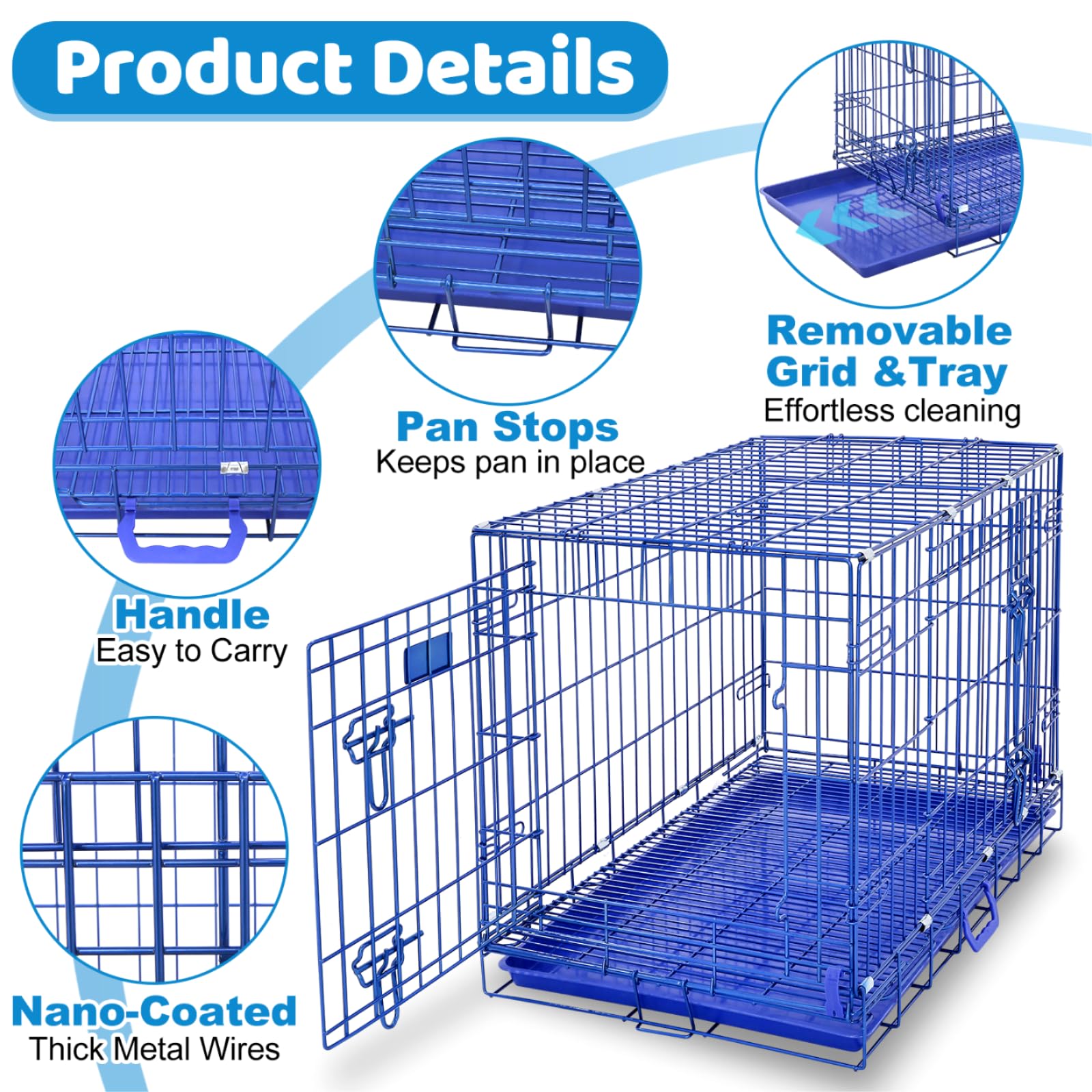 Homey Pet Blue 30 Inch Dog Crate, Small Dog Kennel Indoor Collapsible Dog Cage Medium Sized Dog Nano-Coated Metal Wire Dog Crate