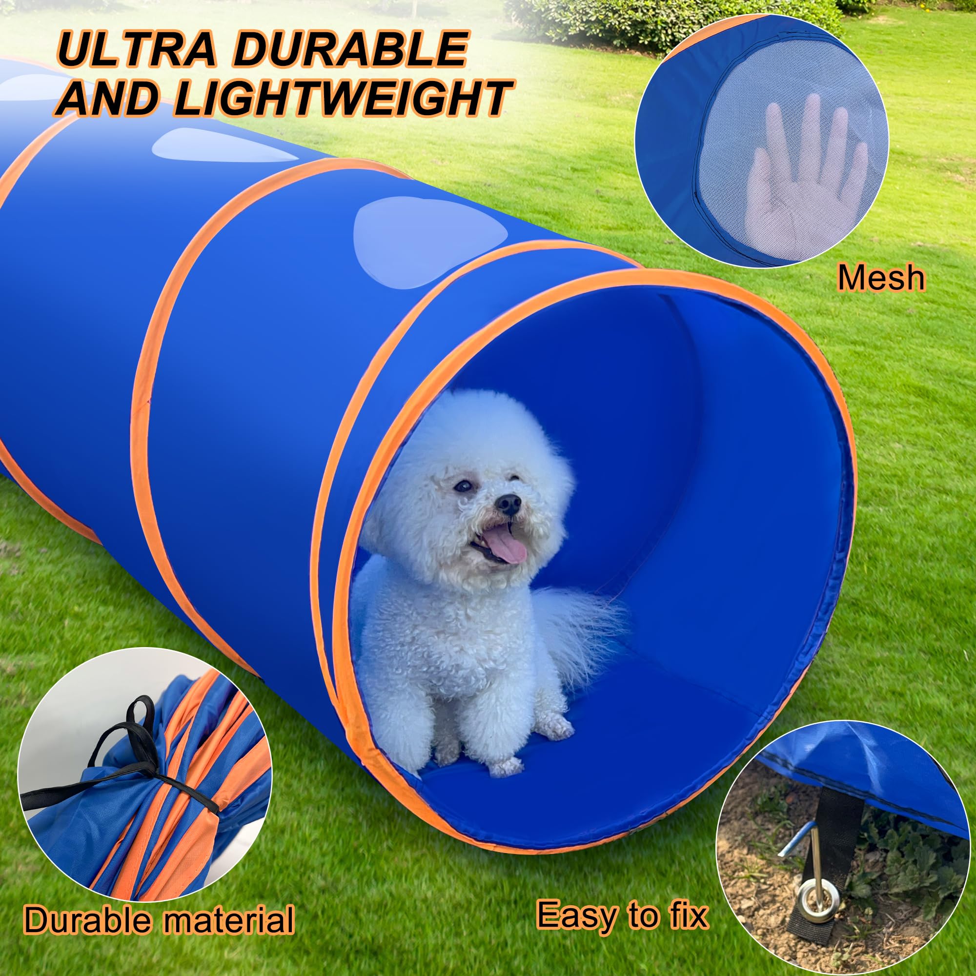 Dog Agility Tunnel With Ventilated Mesh, Dog Agility Equipment, Dog Agility Training With Carry Bag (Blue+Orange)