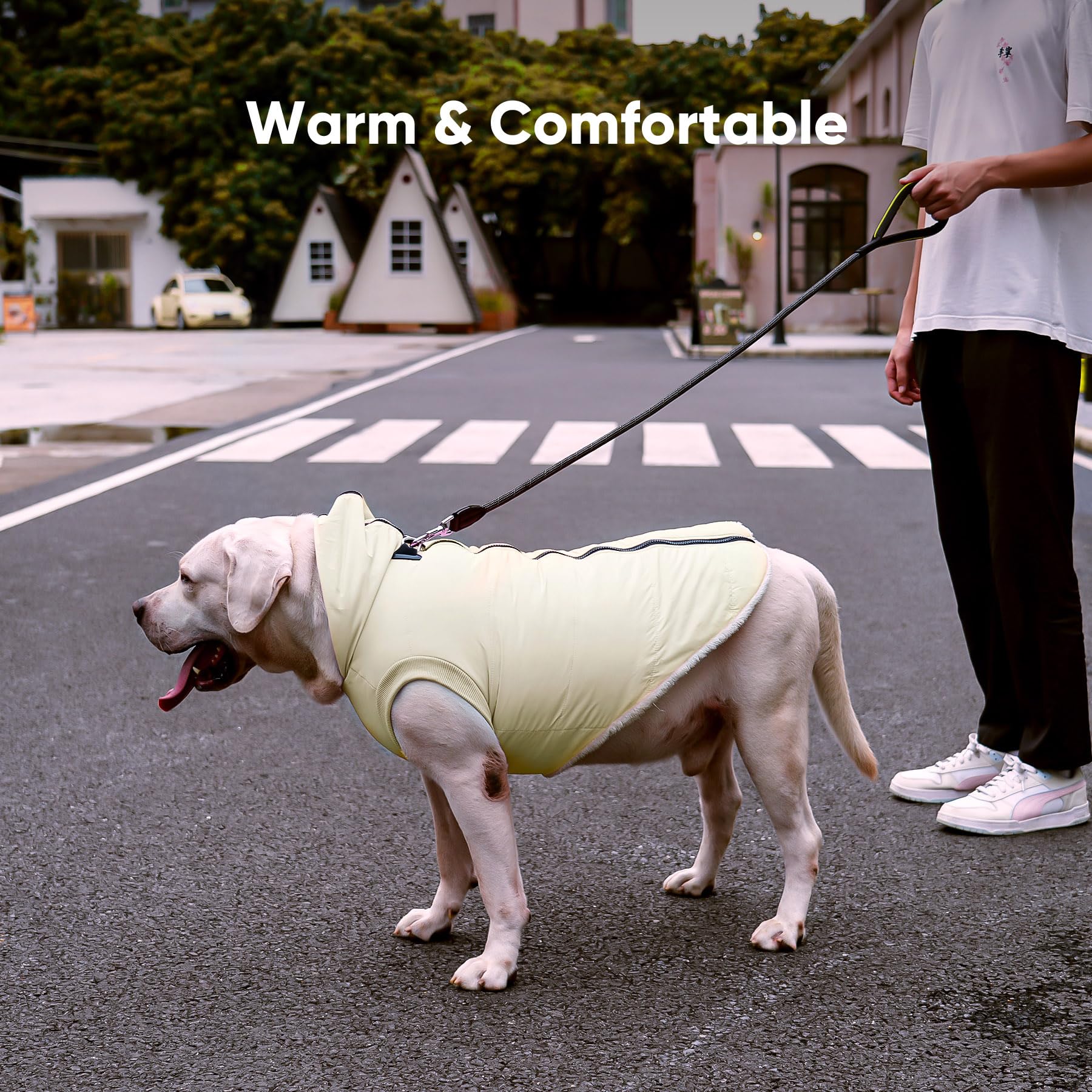 Vecomfy Fleece Lining Dog Hoodie With Harness Built In,Extra Warm Small Dog Jacket In Winter Puppy Coats With Hooded,Light Yellow M