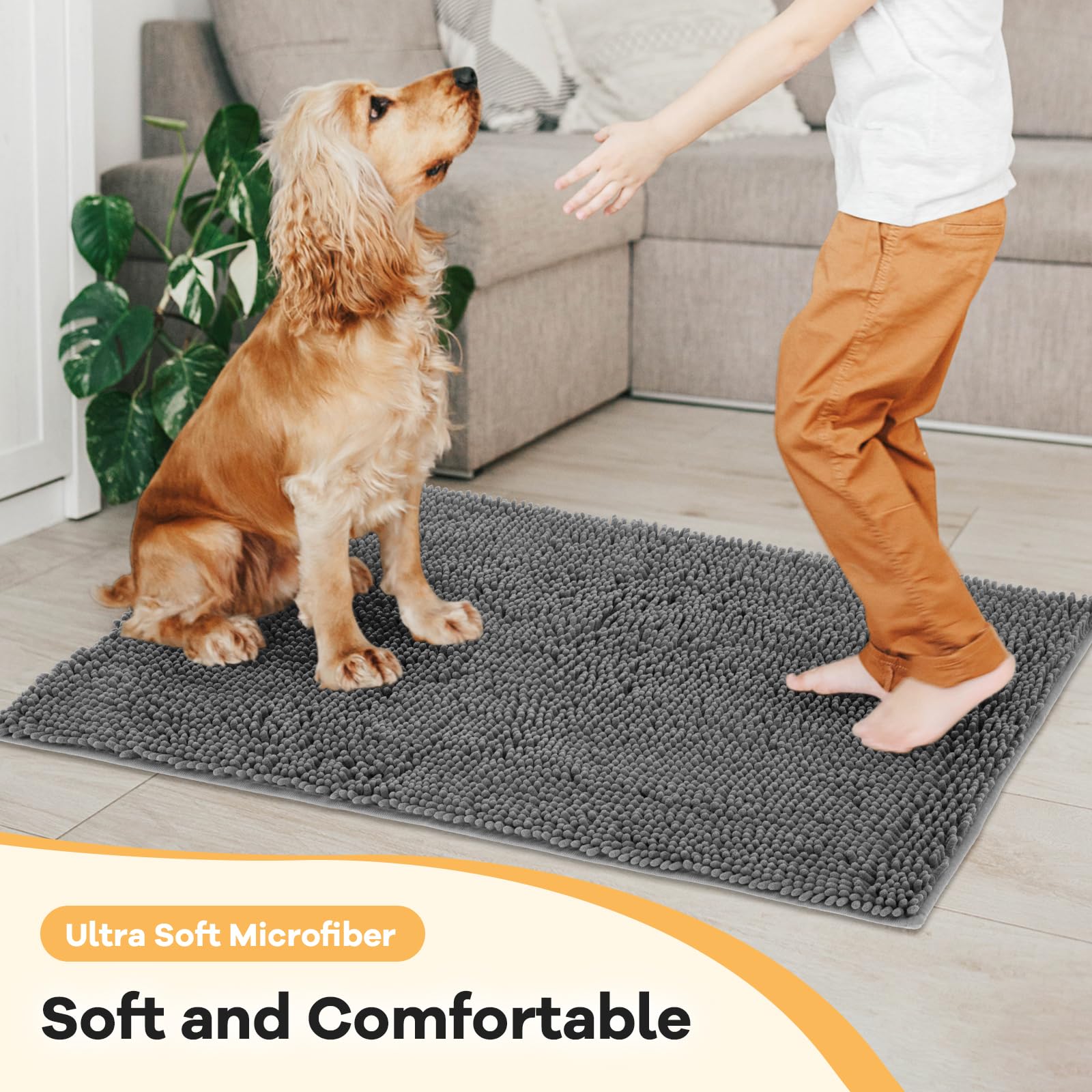 HOMEK Absorbent Dog Door Mat for Muddy Paws, 72 x 36 Chenille Indoor Mats for Entryway, Trap Dirt Front Door Mat Indoor Entrance
