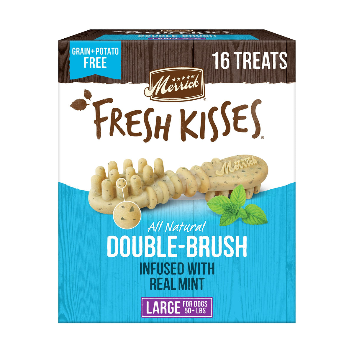 Merrick Fresh Kisses Natural Dental Chews, Toothbrush Shape Treat Infused With Real Mint, For Large Dogs - 16 Ct. Box