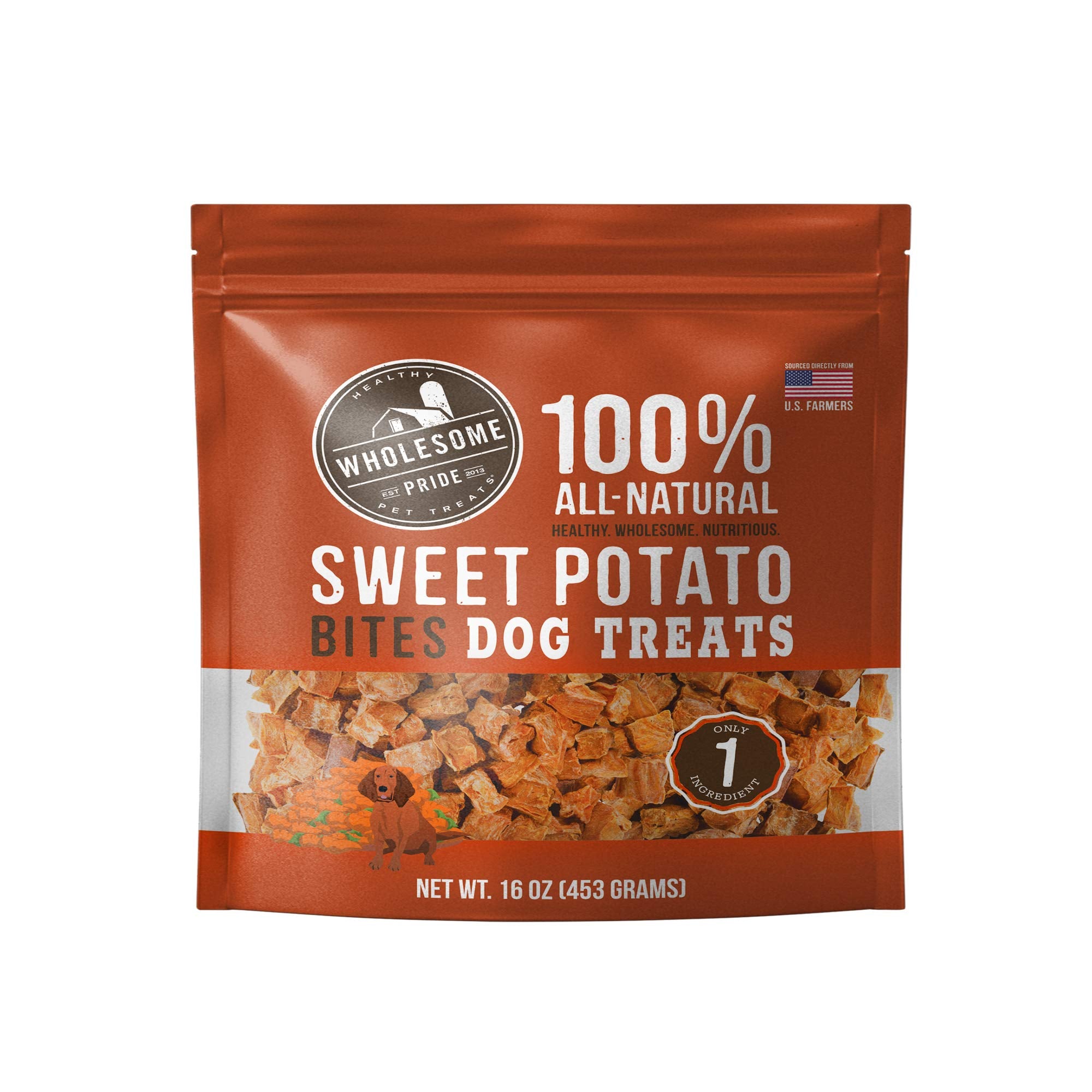 Wholesome Pride Sweet Potato Bites Dog Treats, 100% All-Natural, 16 oz, USA-Sourced, Orange
