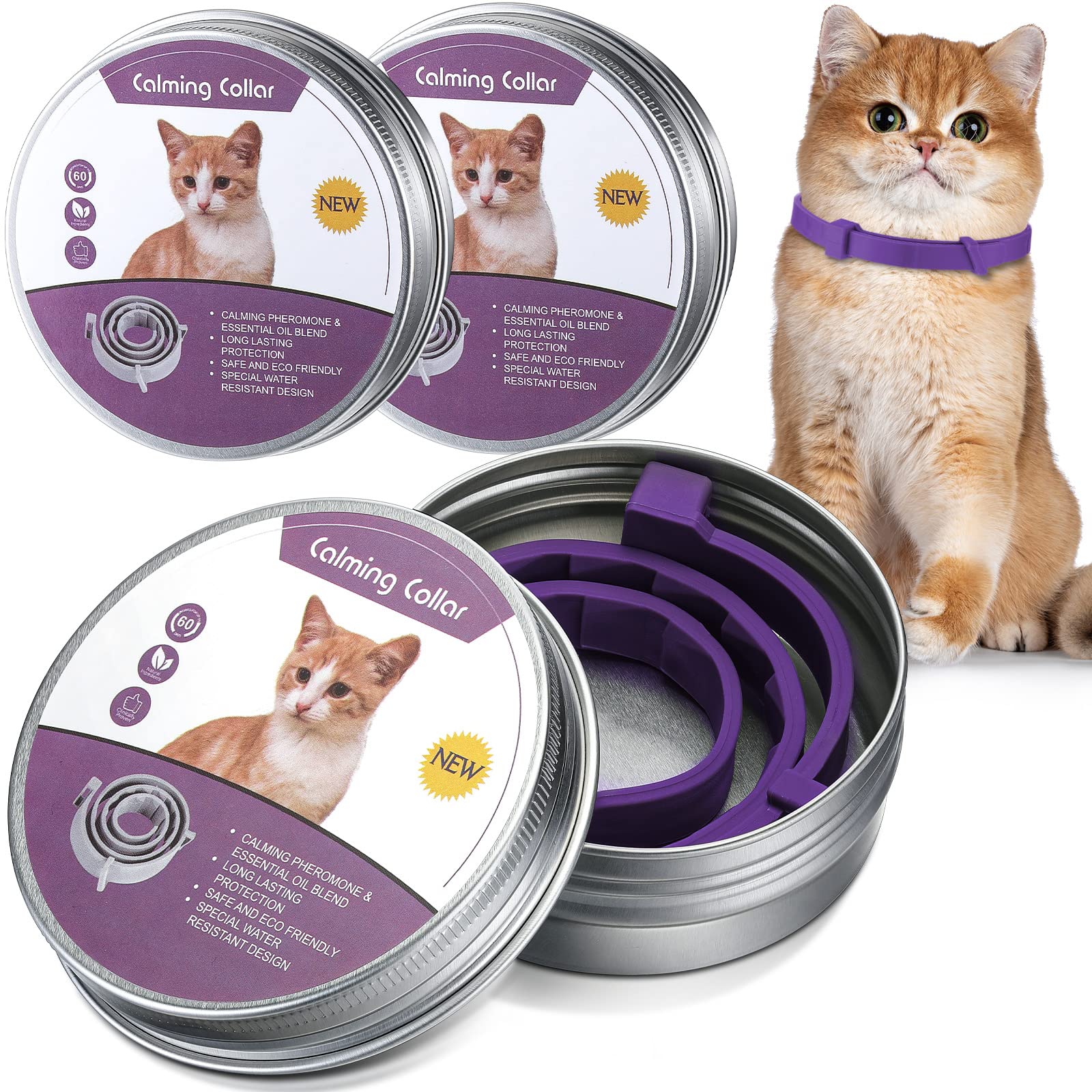 Qualirey 3 Pcs Cat Adjustable Calming Collar, Reduce Anxiety Cat Collars For Pets, Calm Collar Pacify Kitten, Suitable For Small