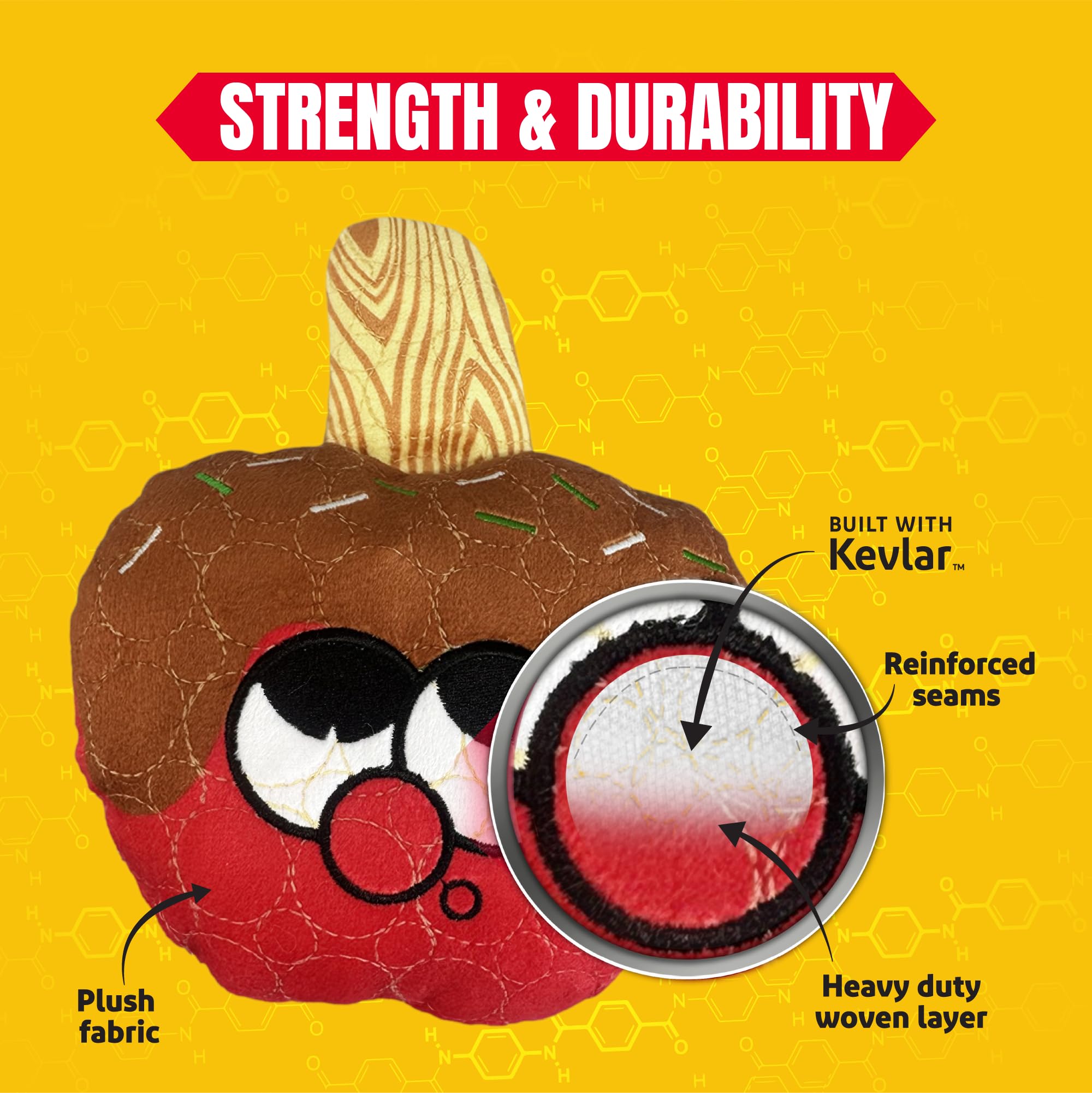Bite Force -Durable & Strong Dog Toy Candy Apple Buddy with Squeaker, Kevlar-Reinforced for Aggressive Chewers for Small Medium
