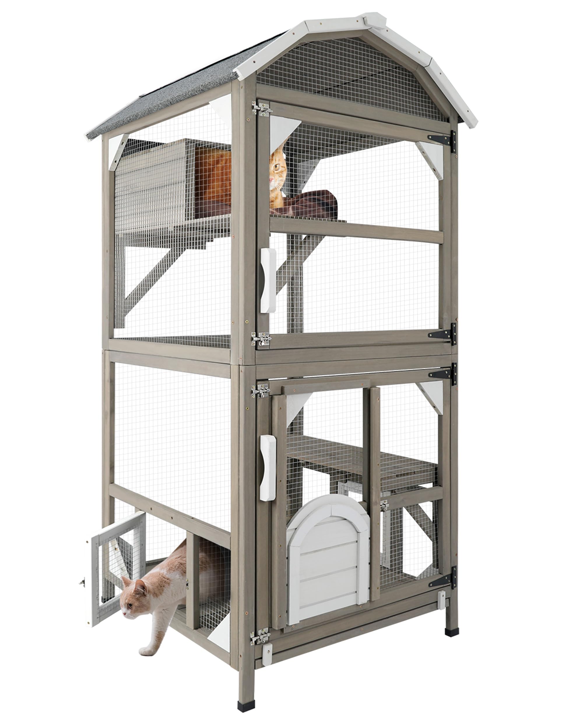 Gowoodhut 71'' Large Cat House Outdoor Catio Enclosures Indoor Kitten Cages With Attachable Window Resting Box,Waterproof Roof