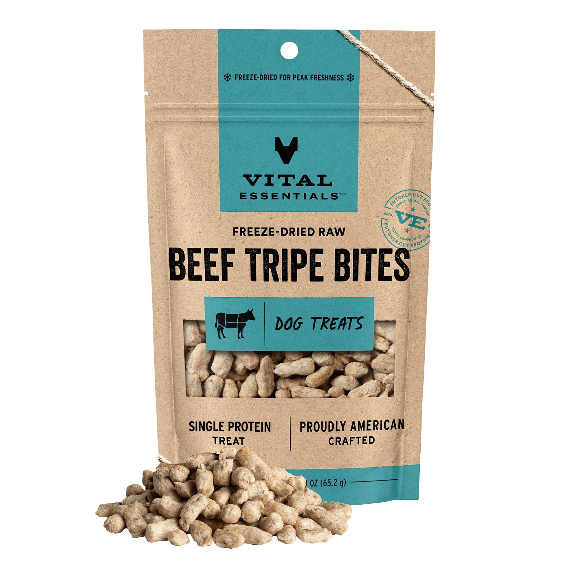 Vital Essentials Beef Tripe Bites Dog Treats, 2.3 oz | Freeze-Dried Raw | Single Protein | Premium Quality High Protein Training