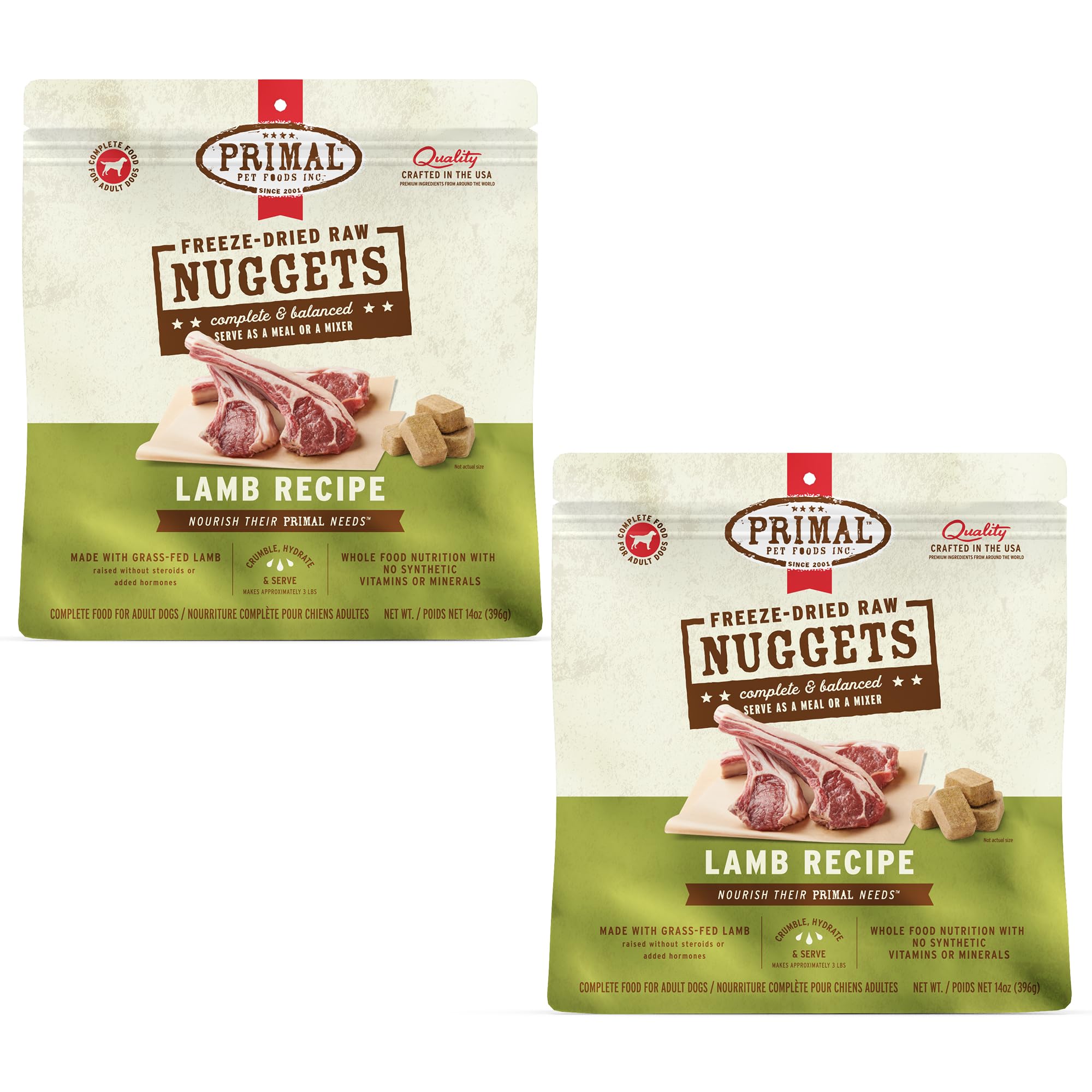 Primal Freeze Dried Raw Dog Food Nuggets, Lamb, Complete & Balanced Meal, Also Use as Topper or Treat, Premium, Healthy, Grain F