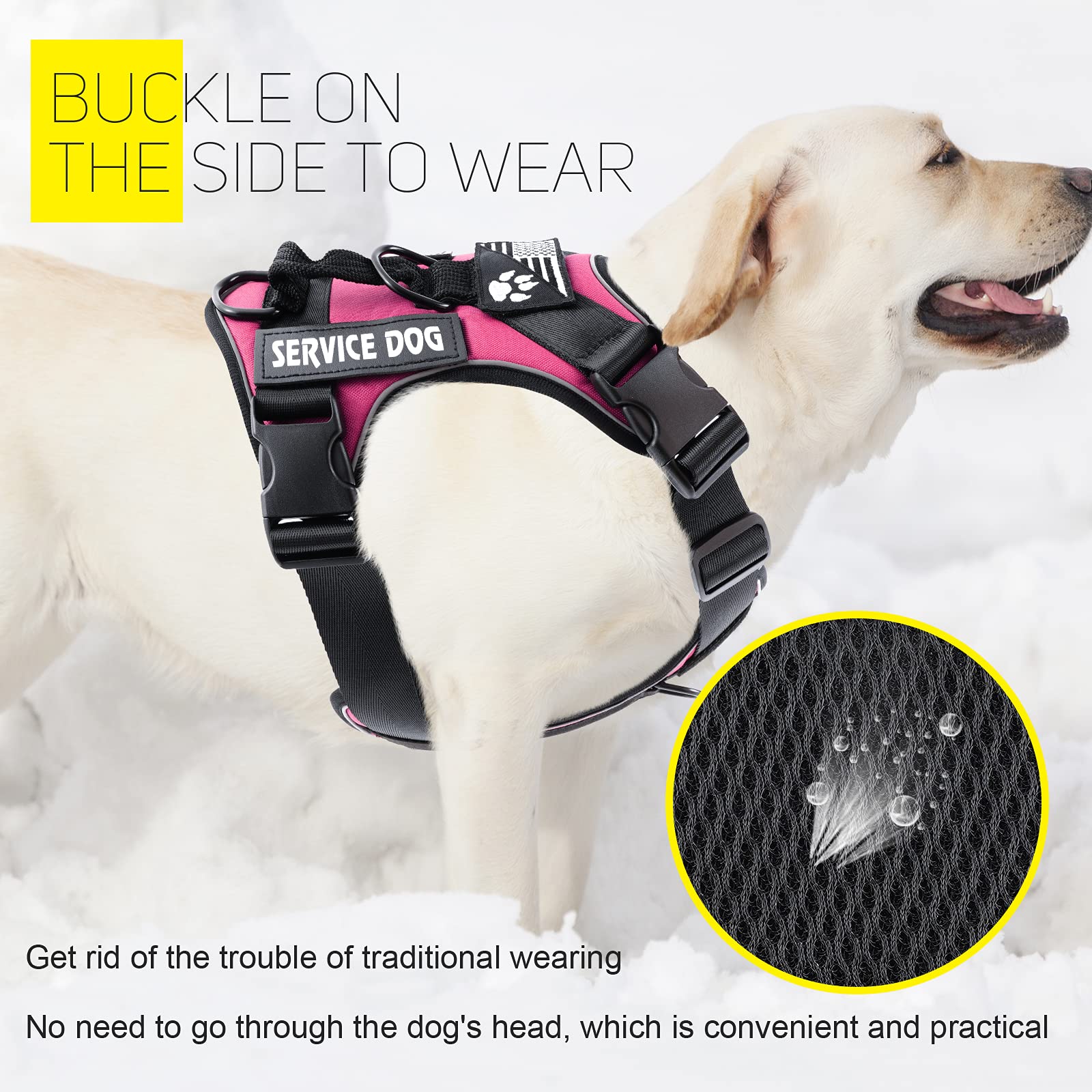 Demigreat Service Dog Harness, Reflective Dog Vest Harness with 5 PCS Patches, Adjustable Soft Oxford Pet Harness, Inner Layer M