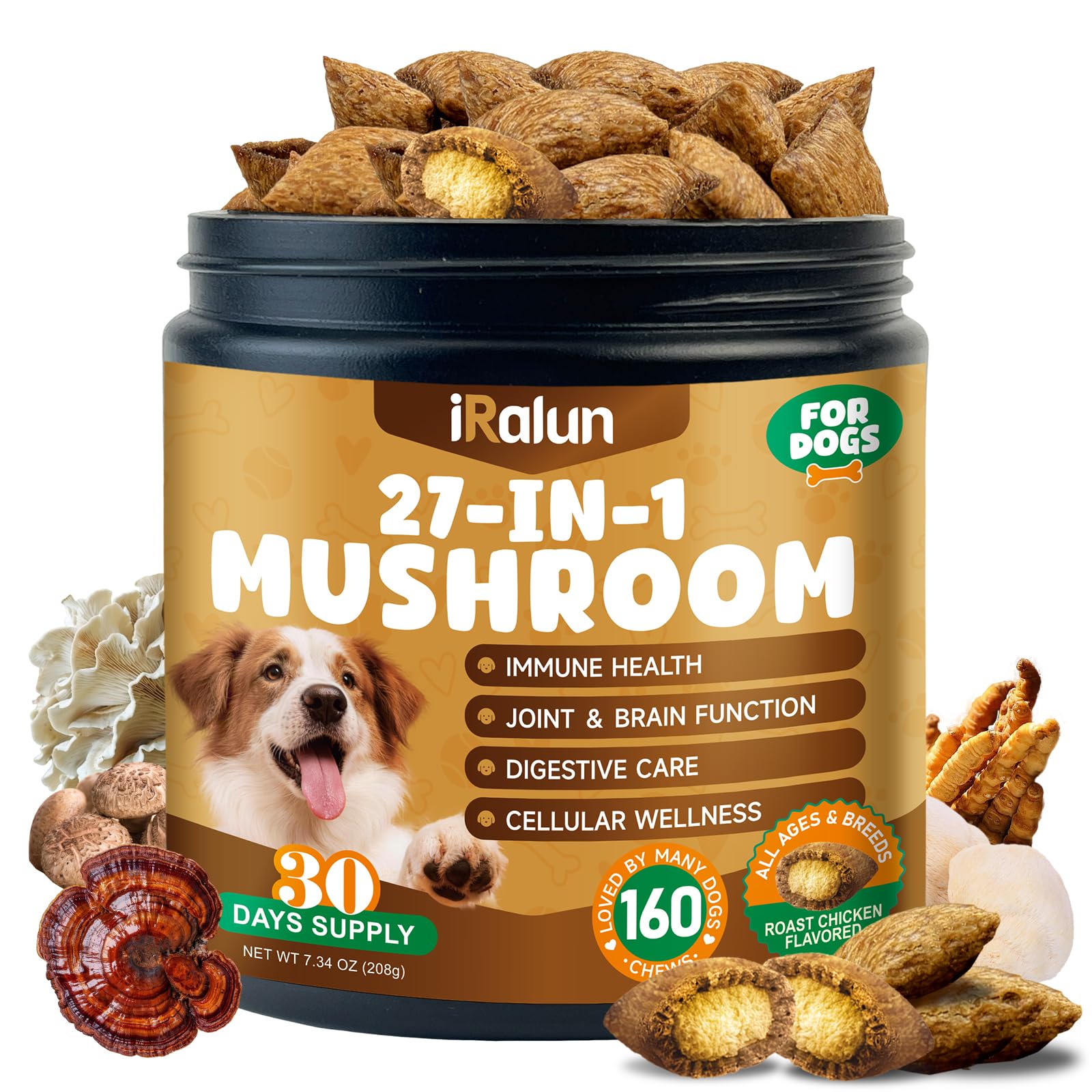 Mushroom Chews for Dogs - Turkey Tail Mushroom for Dogs - Dog Lumps & Bumps - Immune Health Support, Digestive,Cellular, Joint, 