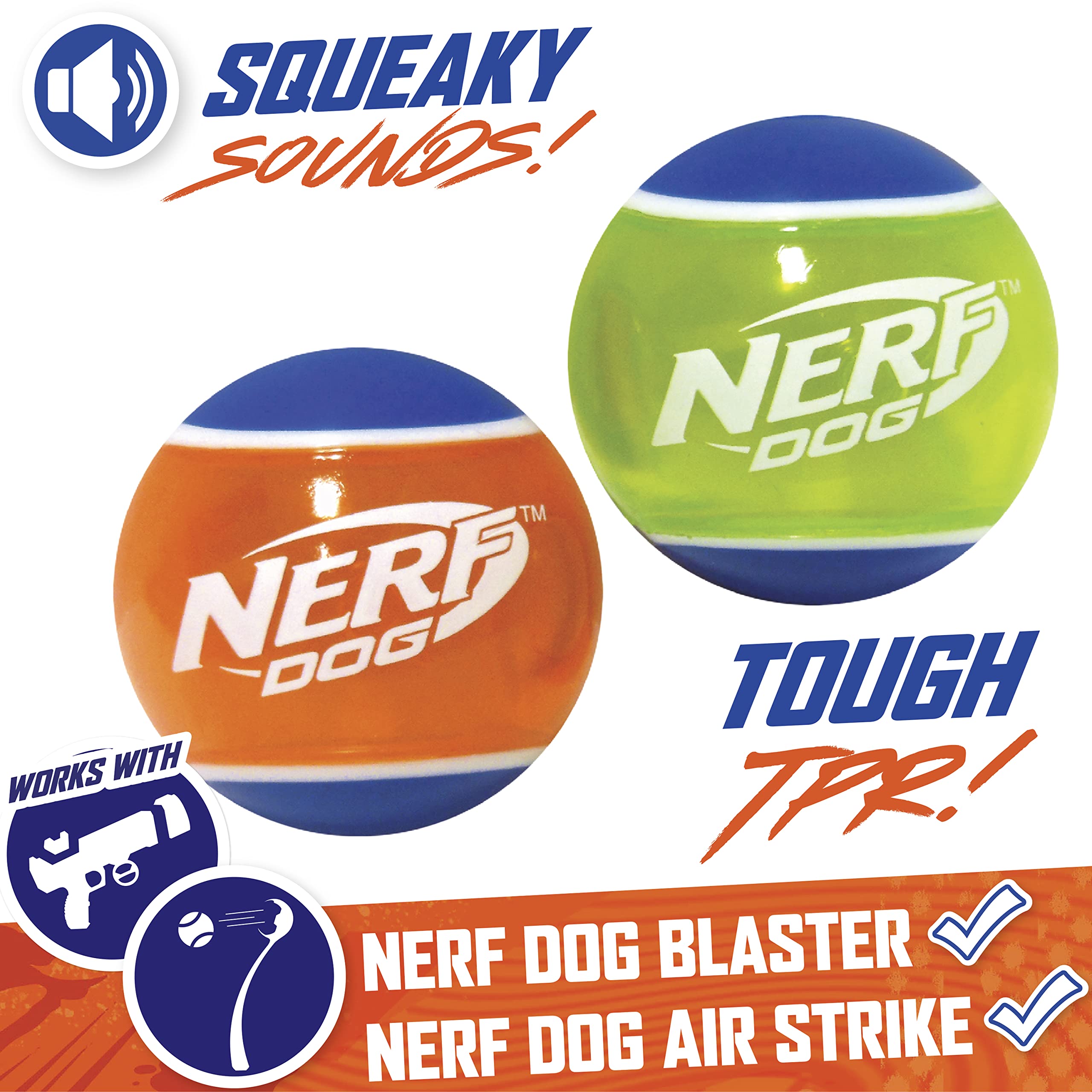 Nerf Dog Rubber Tennis Ball Dog Toys With Interactive Squeaker, Lightweight, Durable And Water Resistant, 2 Inches, For Small/Medium/Large Breeds, Two Pack, Mixed Colors 2Count(Pack Of 1)