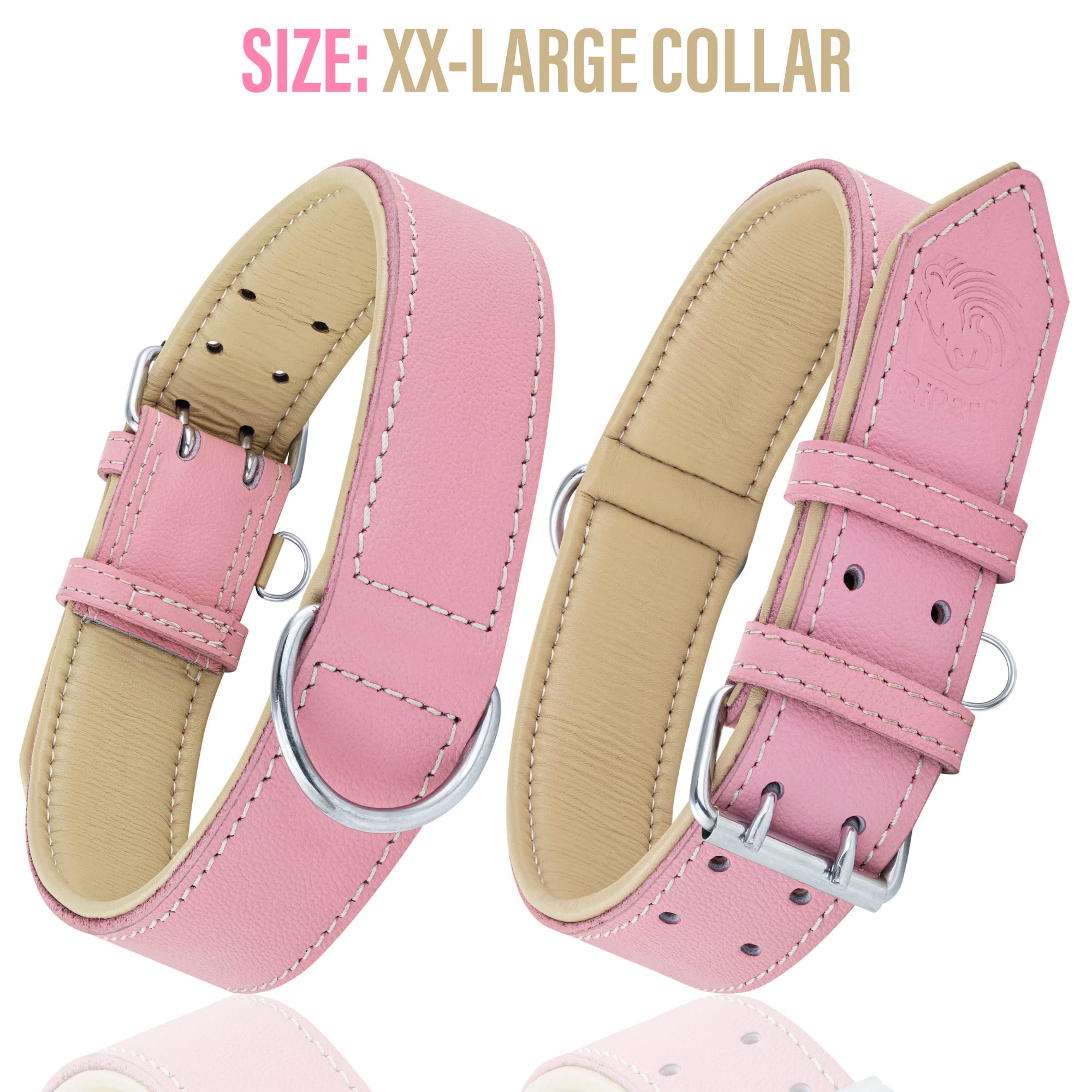 Riparo Genuine Leather Pink Dog Collar Heavy Duty K-9 Adjustable Dog Collar (L: 1.5'' Wide For 17''-21'' Neck, Pink)
