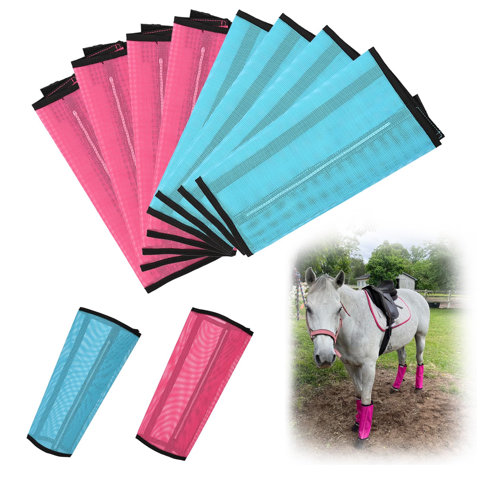 Awliye Set Of 8 Breathable Mesh Horse Boots Mesh Fly Boots For Horse Loose Fitting Horse Fly Boots For Non-Slip Reduce-Stomping