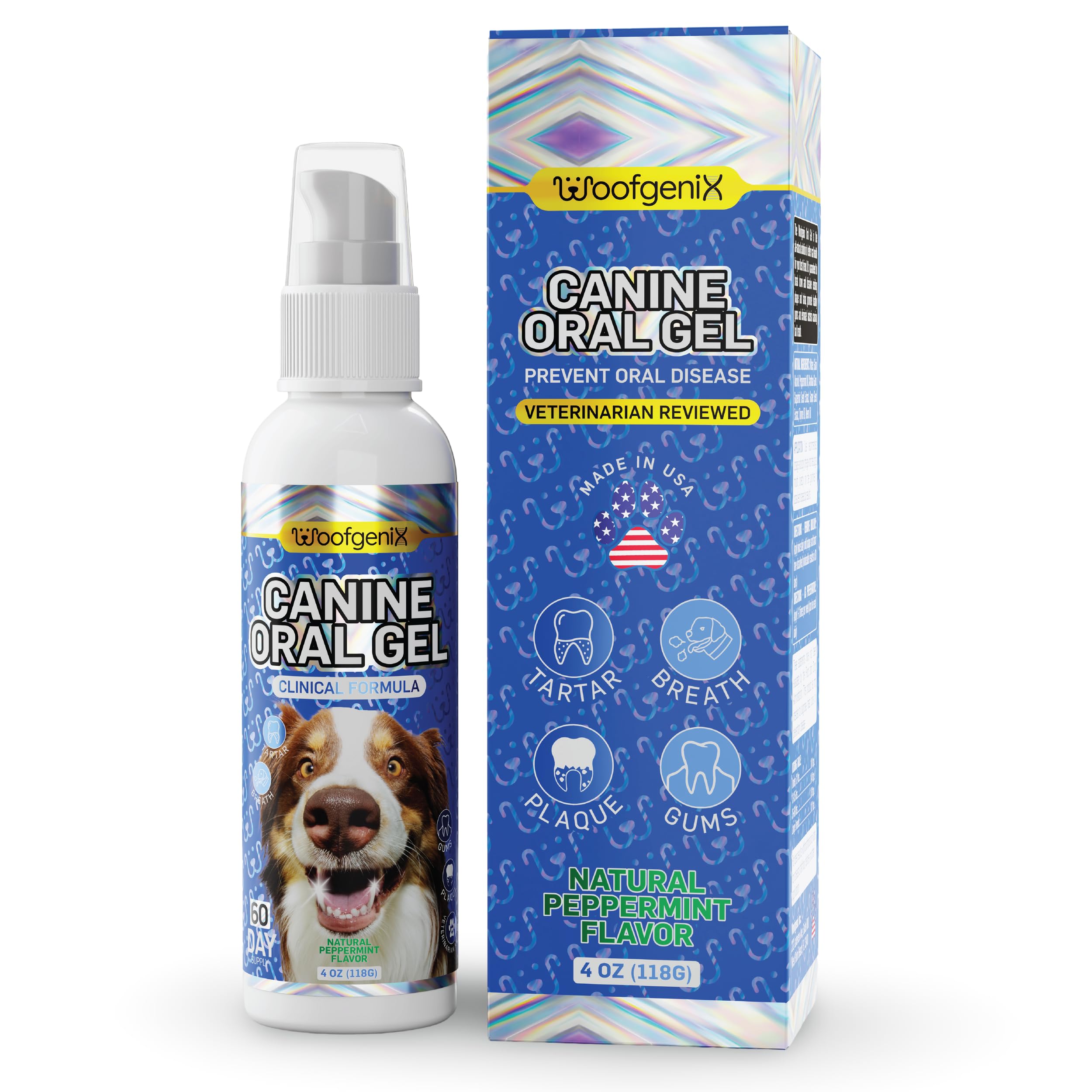 Woofgenix Dog Teeth Cleaning Gel - Canine Tooth Brushing Alternative - Vet Reviewed to Eliminate Plaque, Tartar & Bad Breath - B