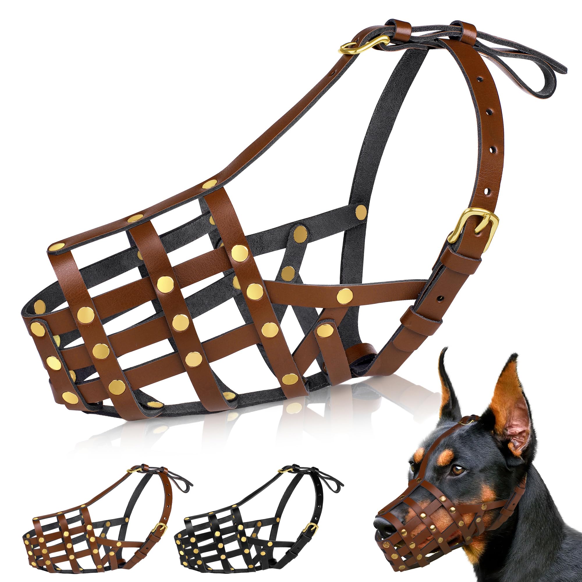 Oopsdoggy Doberman Dog Muzzle For Large Dogs - Leather Breathable Secure Basket Muzzle For Large Breeds Husky German Shepherd Pr
