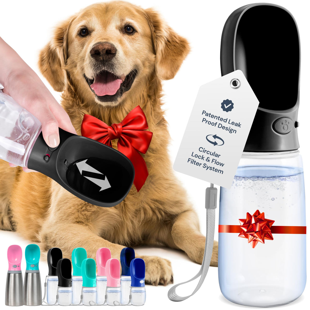 MalsiPree Dog Water Bottle Portable - Lightweight Water Bottle for Dogs - Dog Travel Water Bottle with Bowl - Dog Walking Access