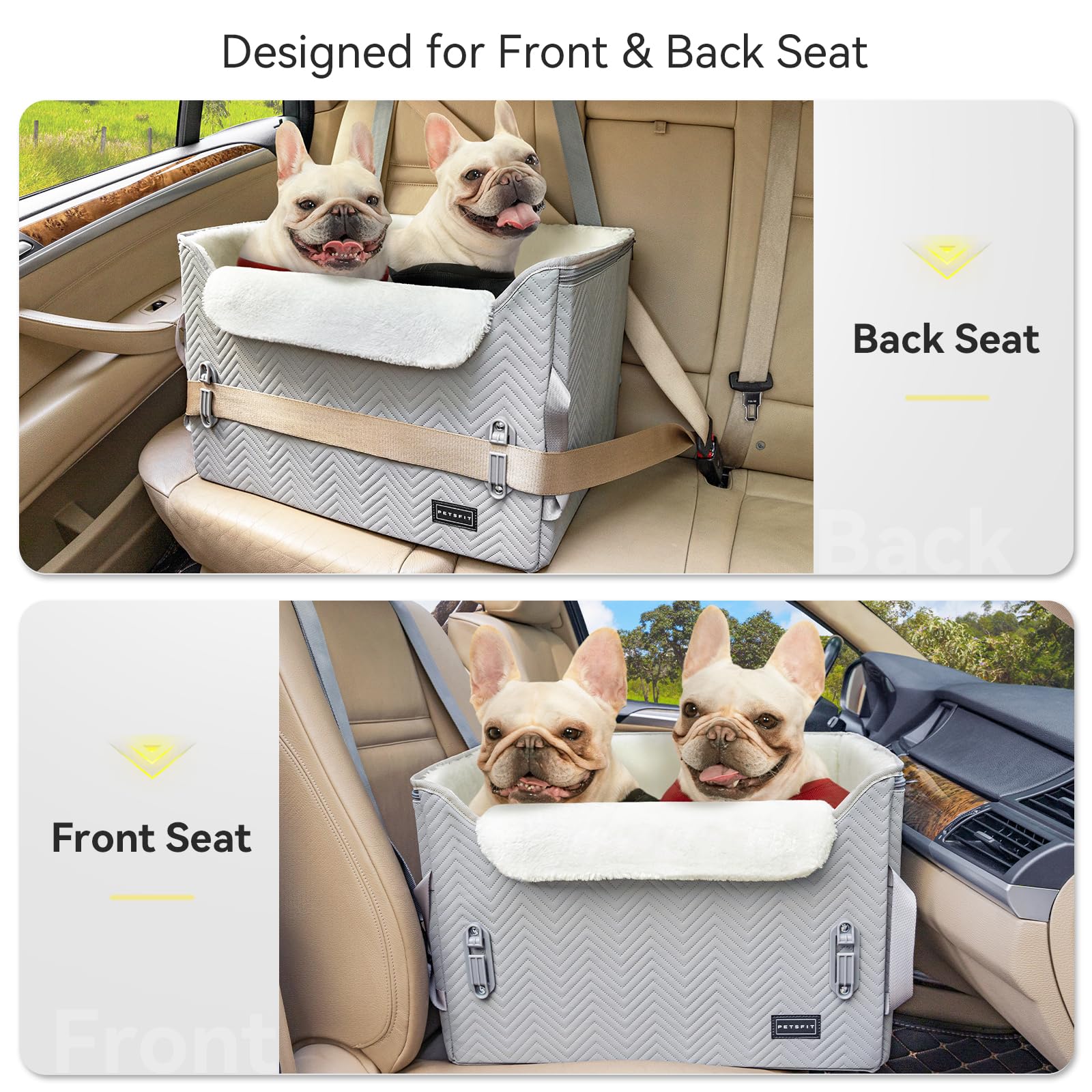 Petsfit Dog Booster Car Seat, Waterproof Pu Leather Car Seat For Dogs With Patent Safe Buckles, 2 Clip-On Safety Leashes, Suitab