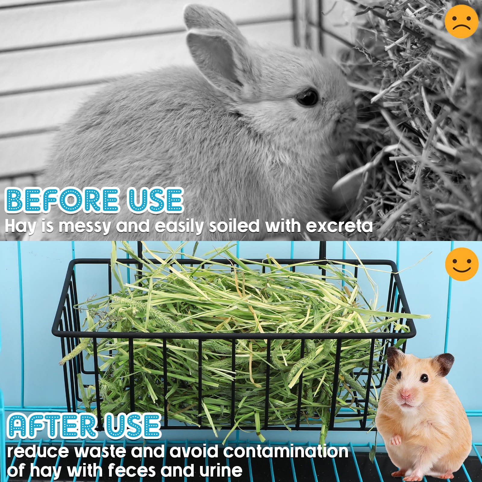 Therwen 4 Pcs Rabbit Hay Feeder Heavy Duty Metal Rabbit Hay Rack with Hooks Cage Hanging Hay Holder for Chinchilla Bunny Guinea