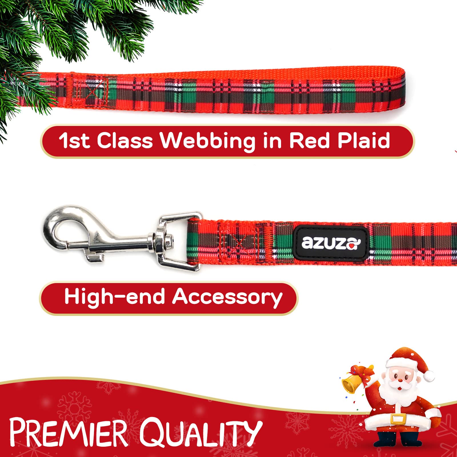 Azuza Christmas Dog Collar And Leash Set, Buffalo Plaid Dog Collar With Matching Leash For Small Dogs, Great For Christmas, New