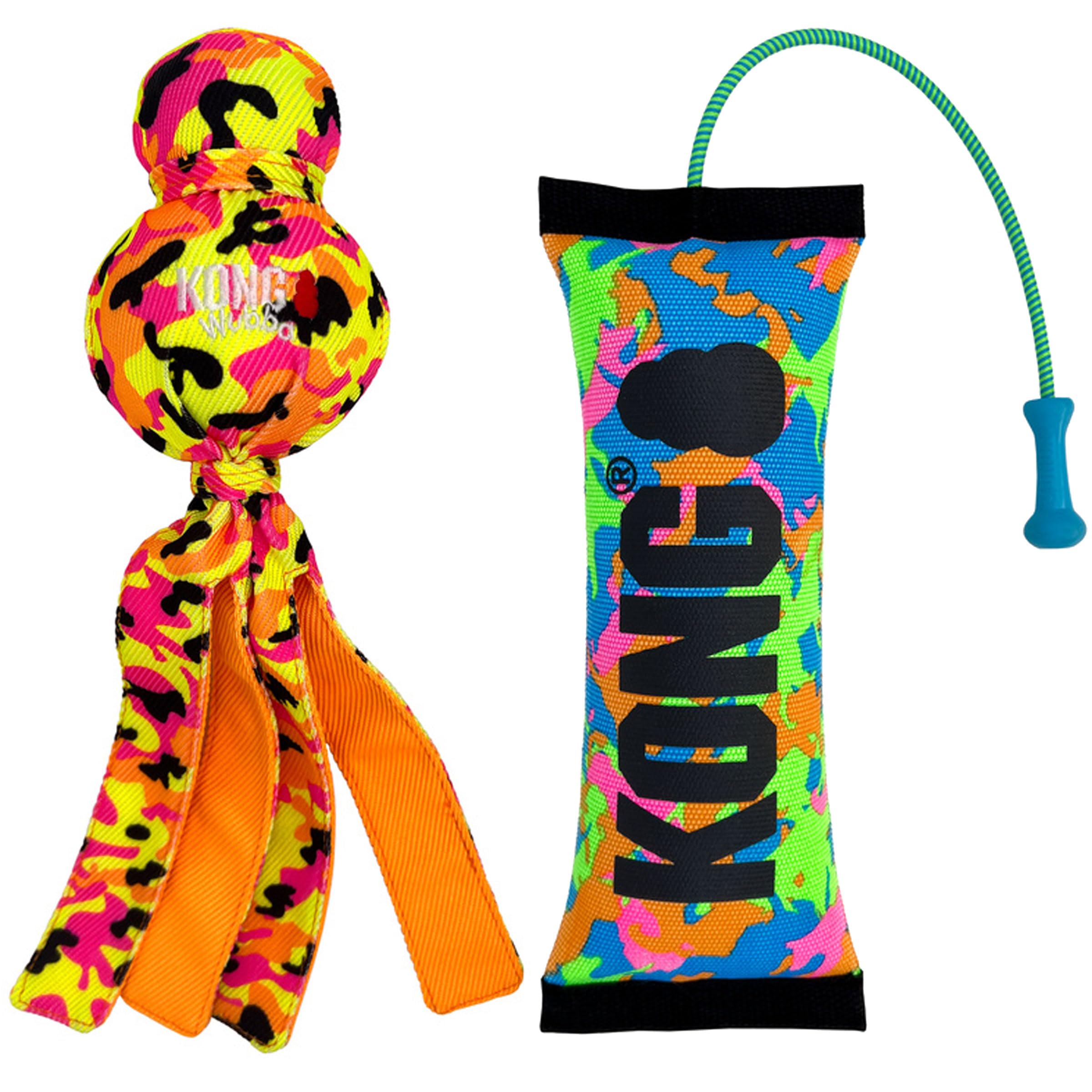 Kong Wubba Ballistic High-Viz Dog Toy - Squeaky Durable Tug & Toss Toy - Bright Colors For High Visibility - (High-Viz Wubba/Bum