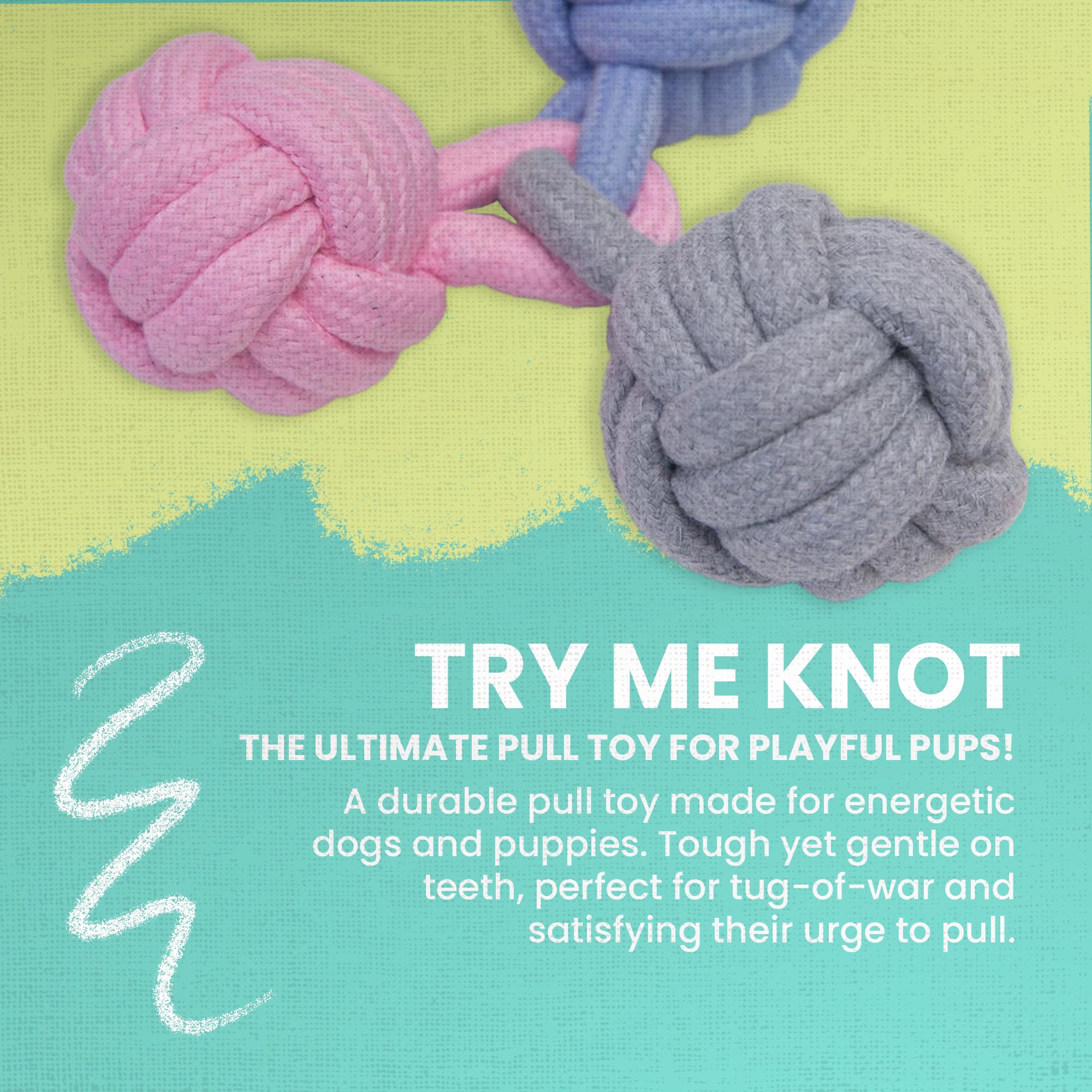 Snug Arooz Try Me Knot Rope Dog Toy - Durable Three-Knot Pastel Design - Ideal For Active Chewers - Perfect For Tugging - Intera
