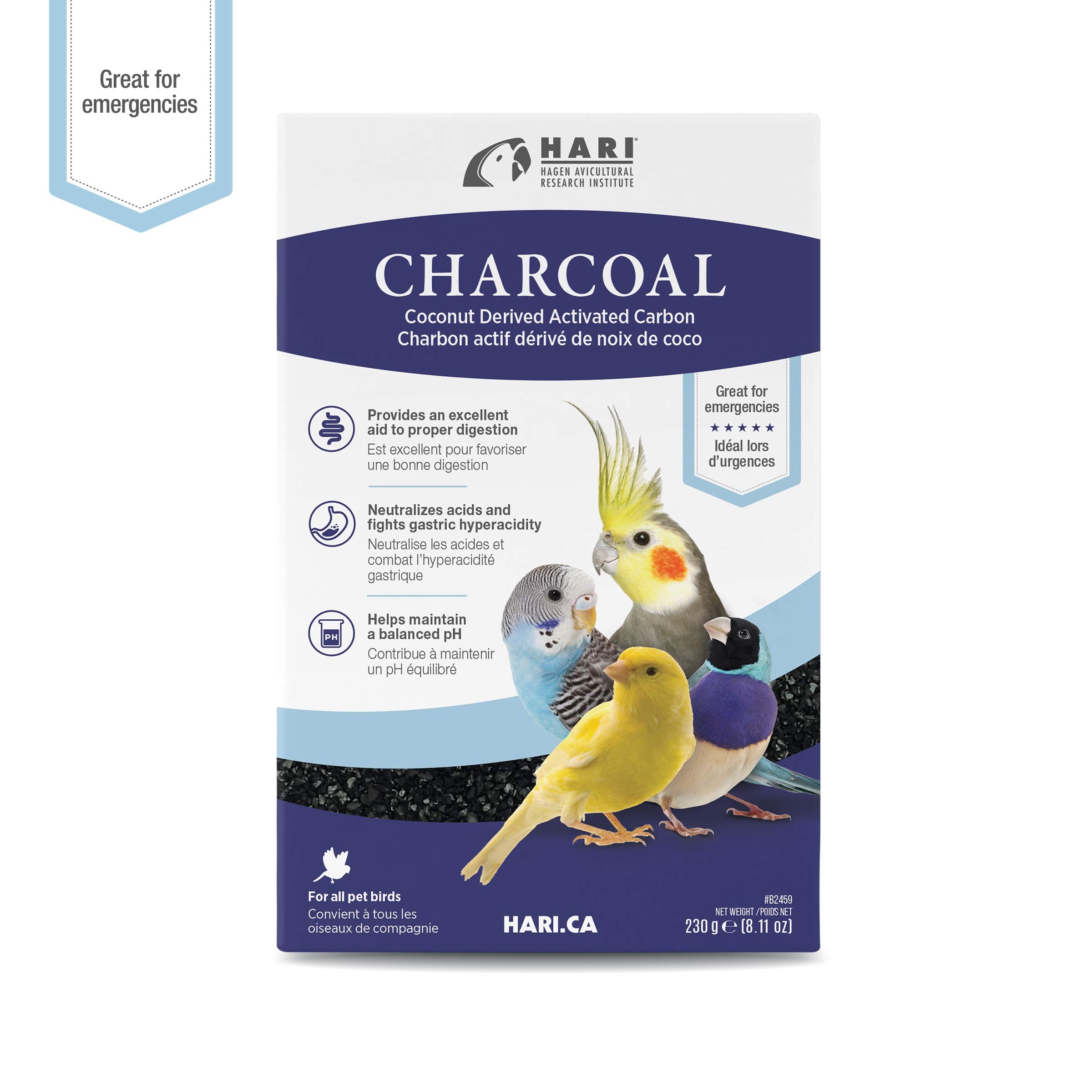 Hari Bird Charcoal, Coconut Derived Activated Charcoal, Aid in Digestion and Eliminate Toxins, Hagen Supplement for All Birds, 8