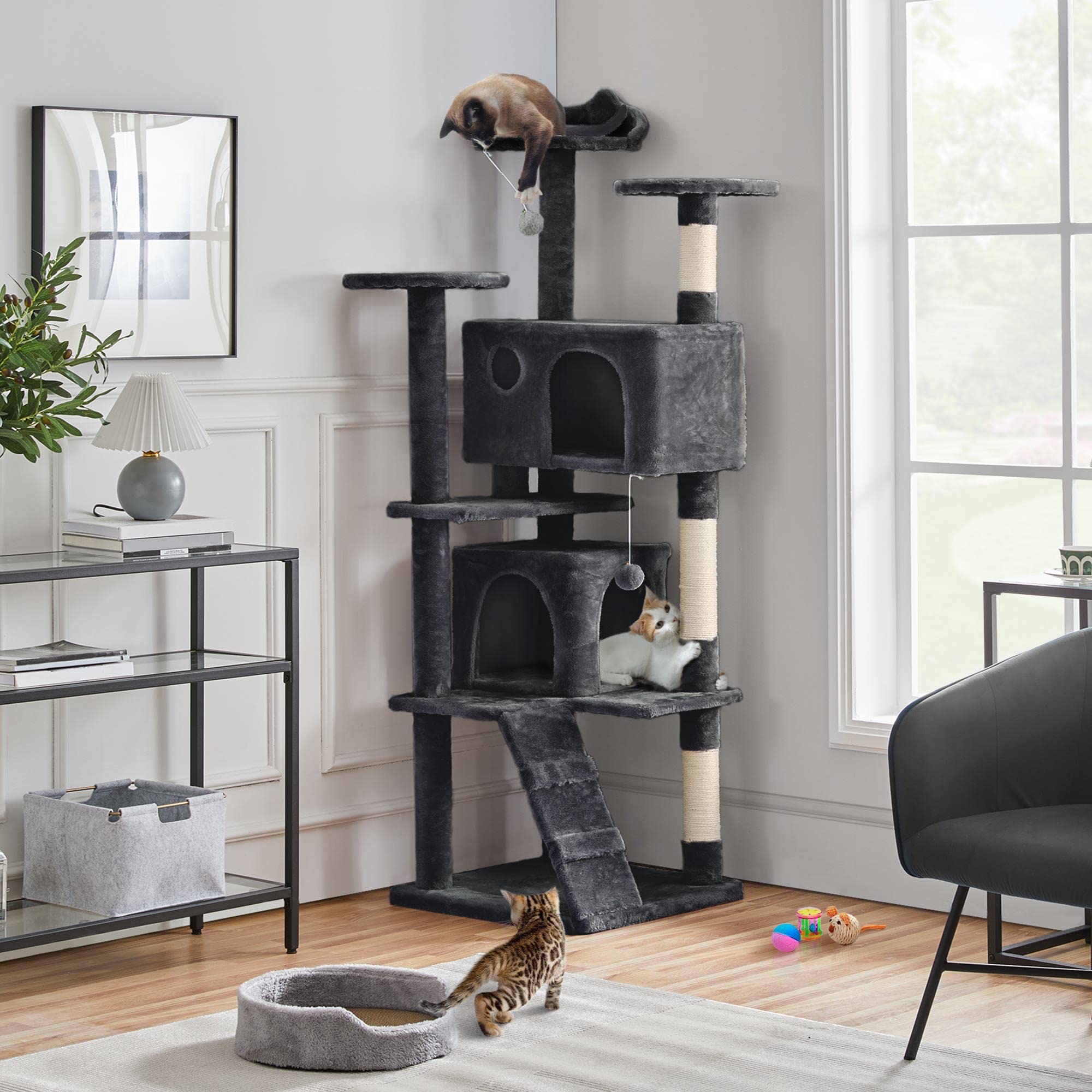 Topeakmart 70In Cat Tree, Multi-Level Cat Tower With Scratching Post Dangling Ball And Condos Cat Furniture For Indoor Cats, Bla