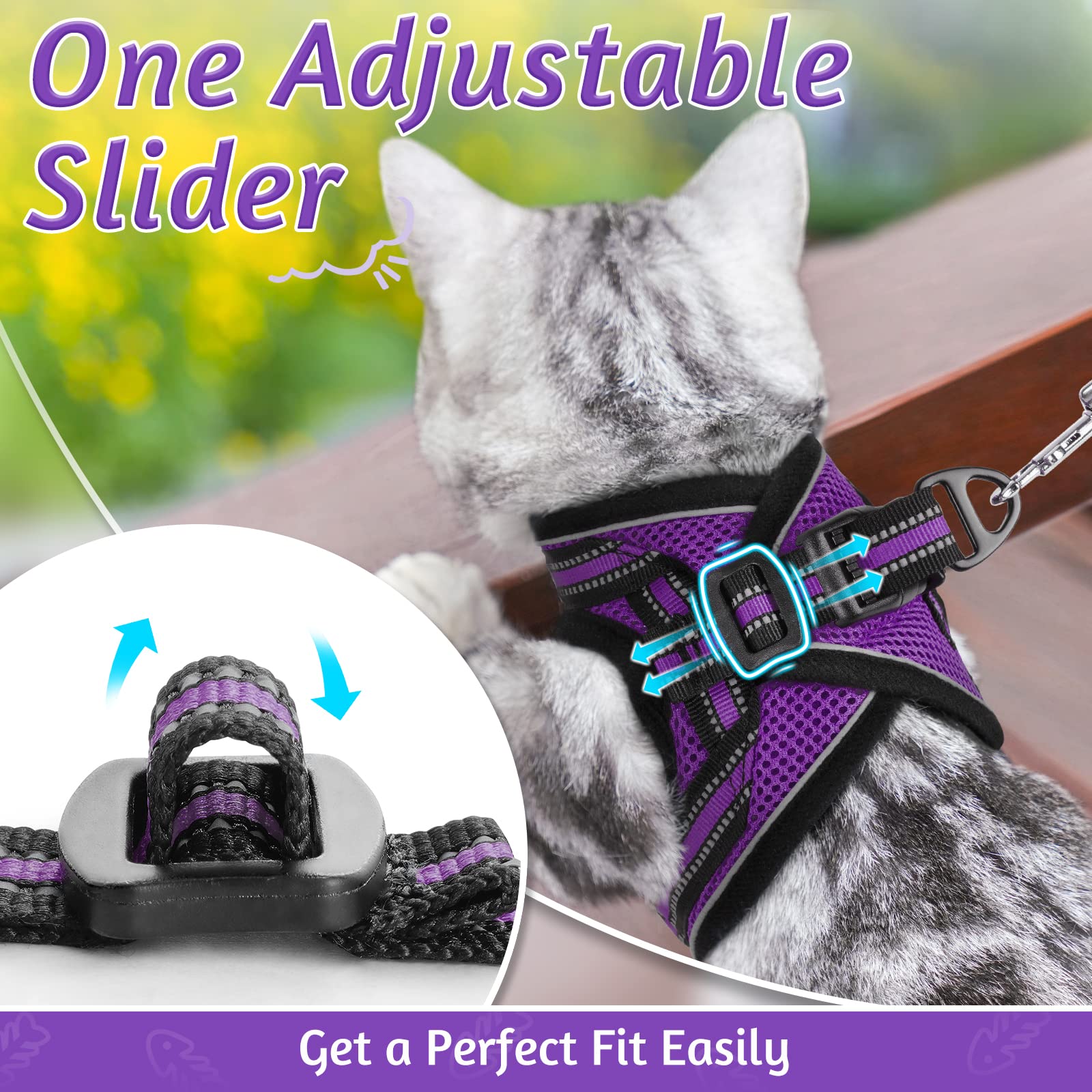 Rabbitgoo Cat Harness And Leash Set For Walking Escape Proof, Adjustable Soft Kittens Vest With Reflective Strip For Cats, Comfortable Outdoor Vest, Purple, M