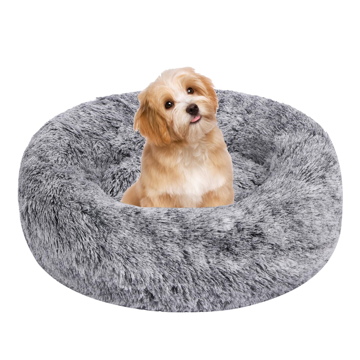 Calming Dog Bed, Fluffy Donut Dog & Cat Bed Washable, Round Anti Anxiety Small Dog Bed With Non-Slip Bottom (Fits Up To 5 Lbs Pe