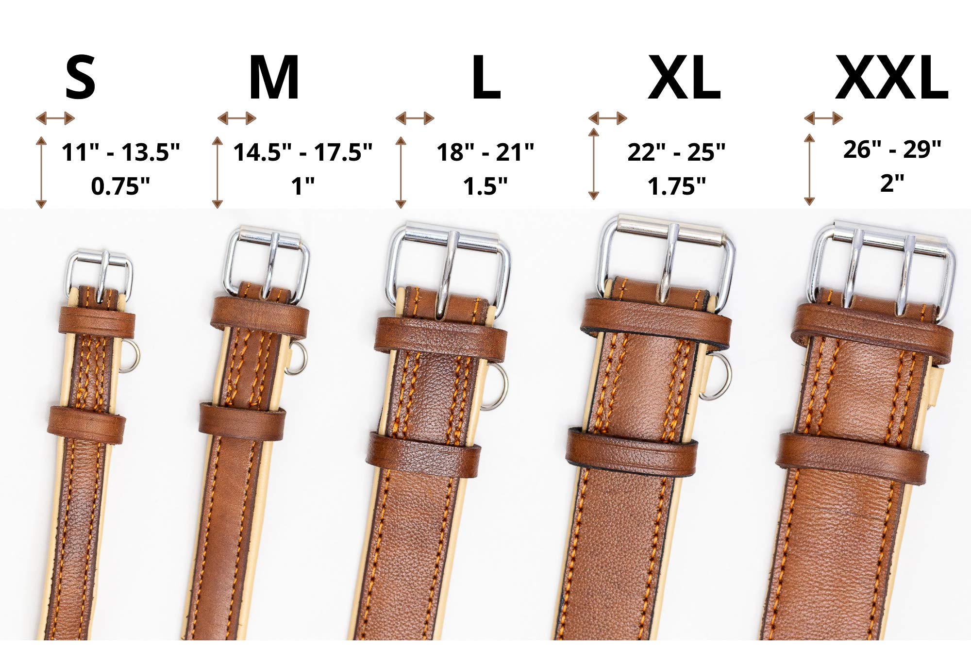 Riparo Genuine Leather Padded Dog Heavy Duty K-9 Adjustable Collar (L, Black/Orange Thread)