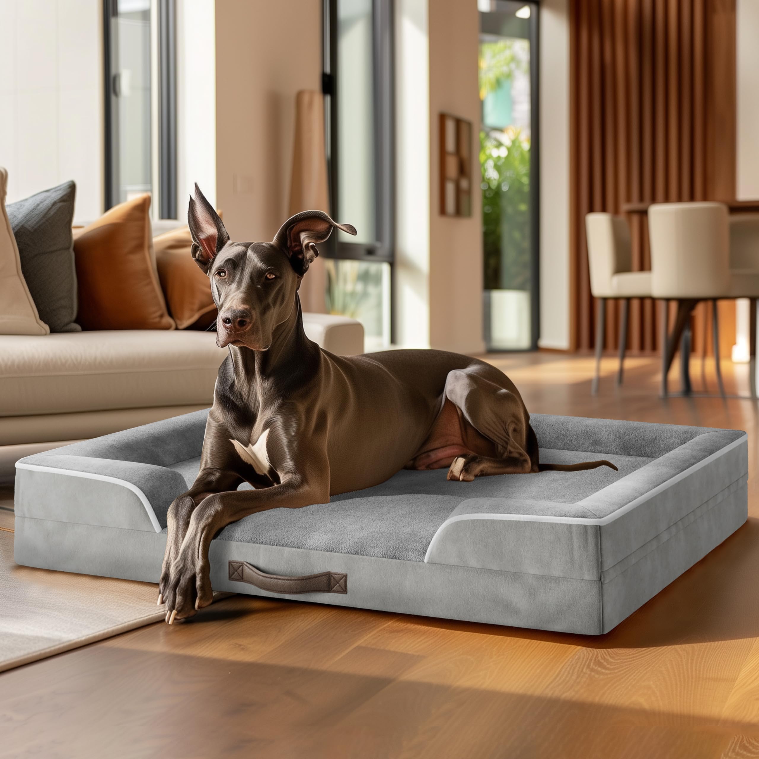Cozzze Dog Sofa Bed for Giant Dogs XXL Extra Extra Large Orthopedic Jumbo Dog Bed Supportive Foam Pet Couch Bed with Removable W