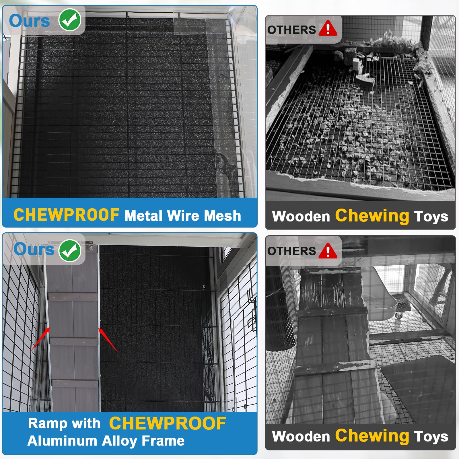 Funxplore Rabbit Hutch Indoor 2 Storey Bunny Cage Outdoor Mobile Guinea Pig Cage Urine Baffles Bottom Wire Floor 2 Trays Metal F