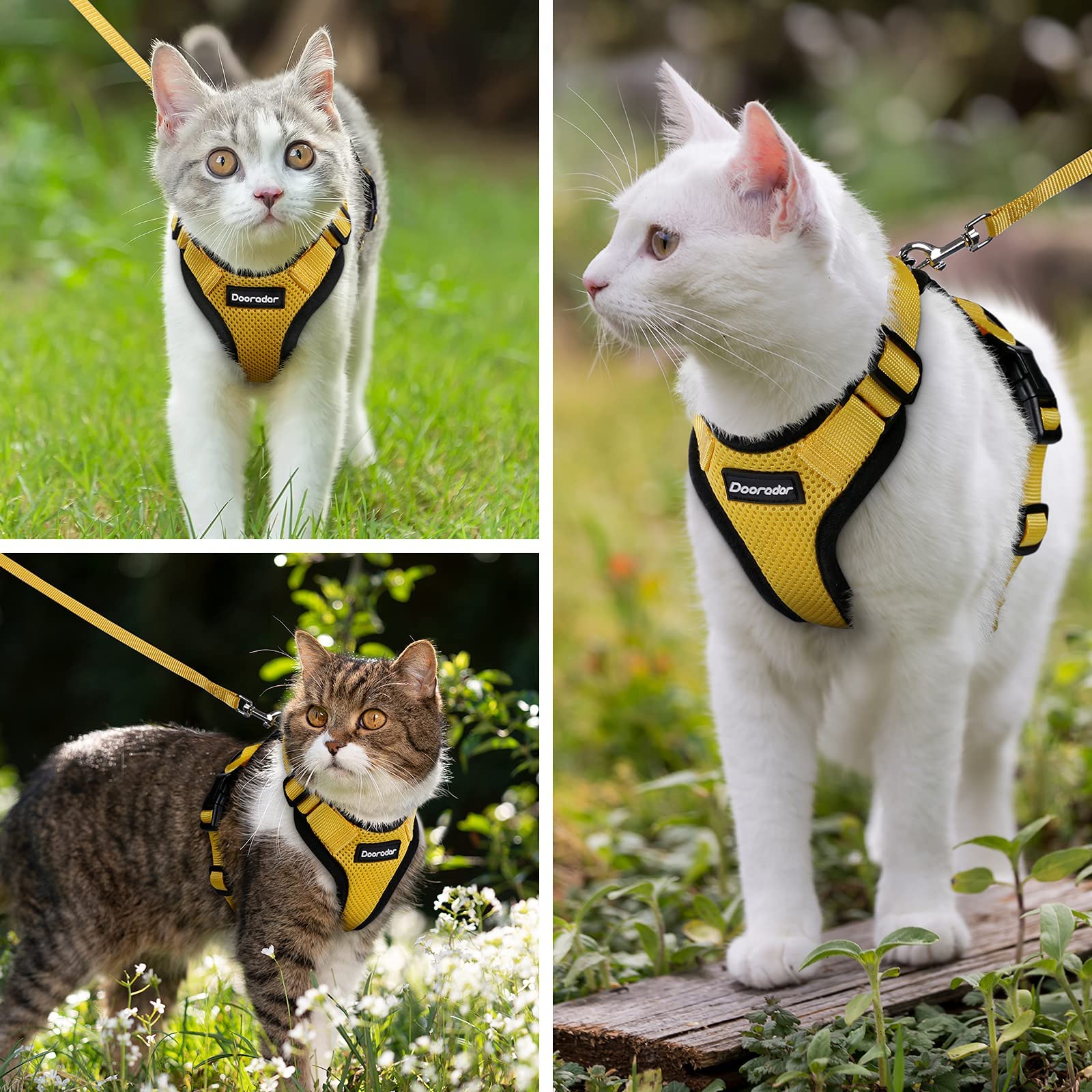 Dooradar Cat Harness And Leash Set, Escape Proof Safe Adjustable Kitten Vest Harnesses For Walking, Easy Control Soft Breathable Mesh Jacket With Reflective Strips For Cats, Yellow, Xs