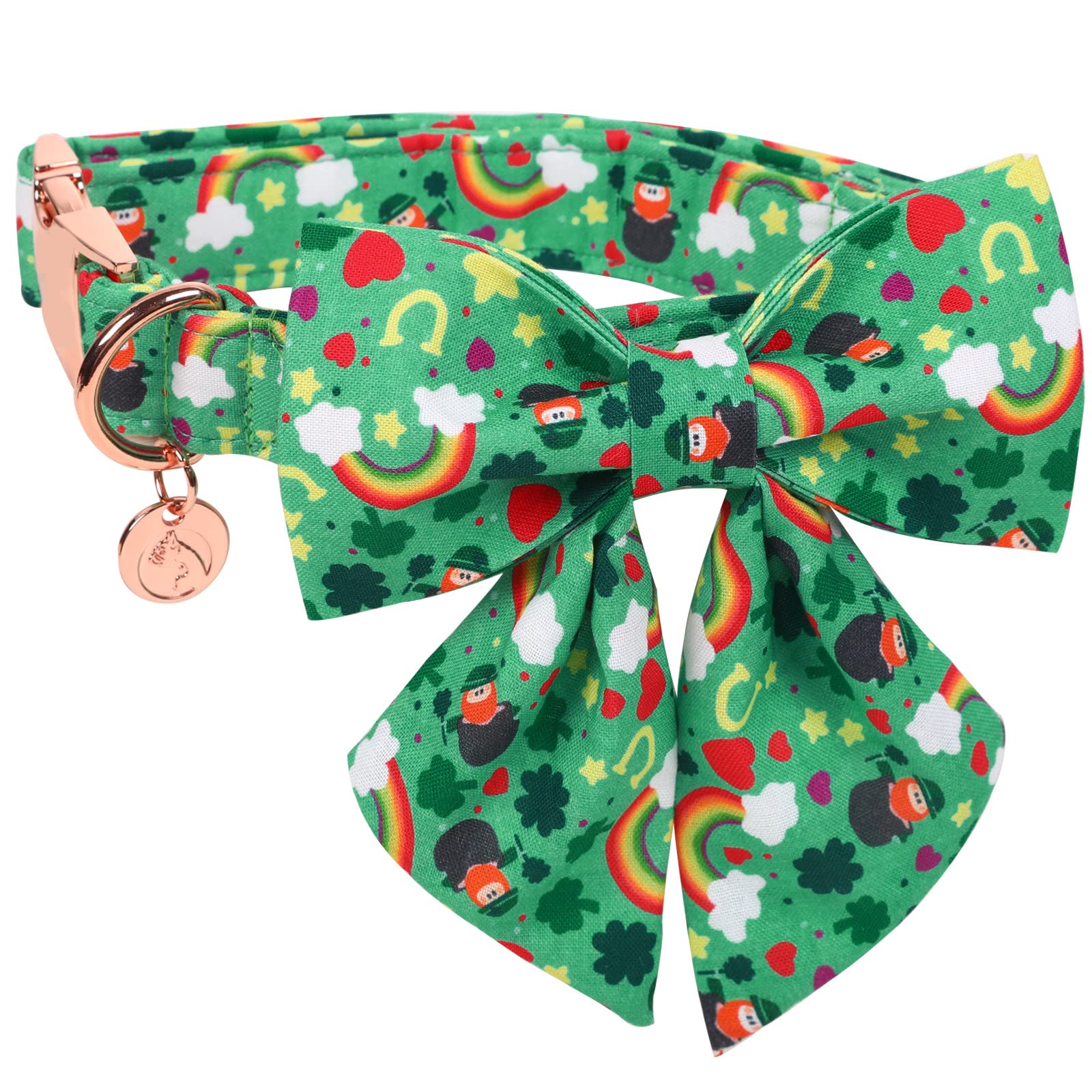 Dogwong Green Lucky Clover Shamrock Dog Collar With Bowtie, Soft Adjustable St. Patrick'S Day Lucky Charm Puppy Collar For Small