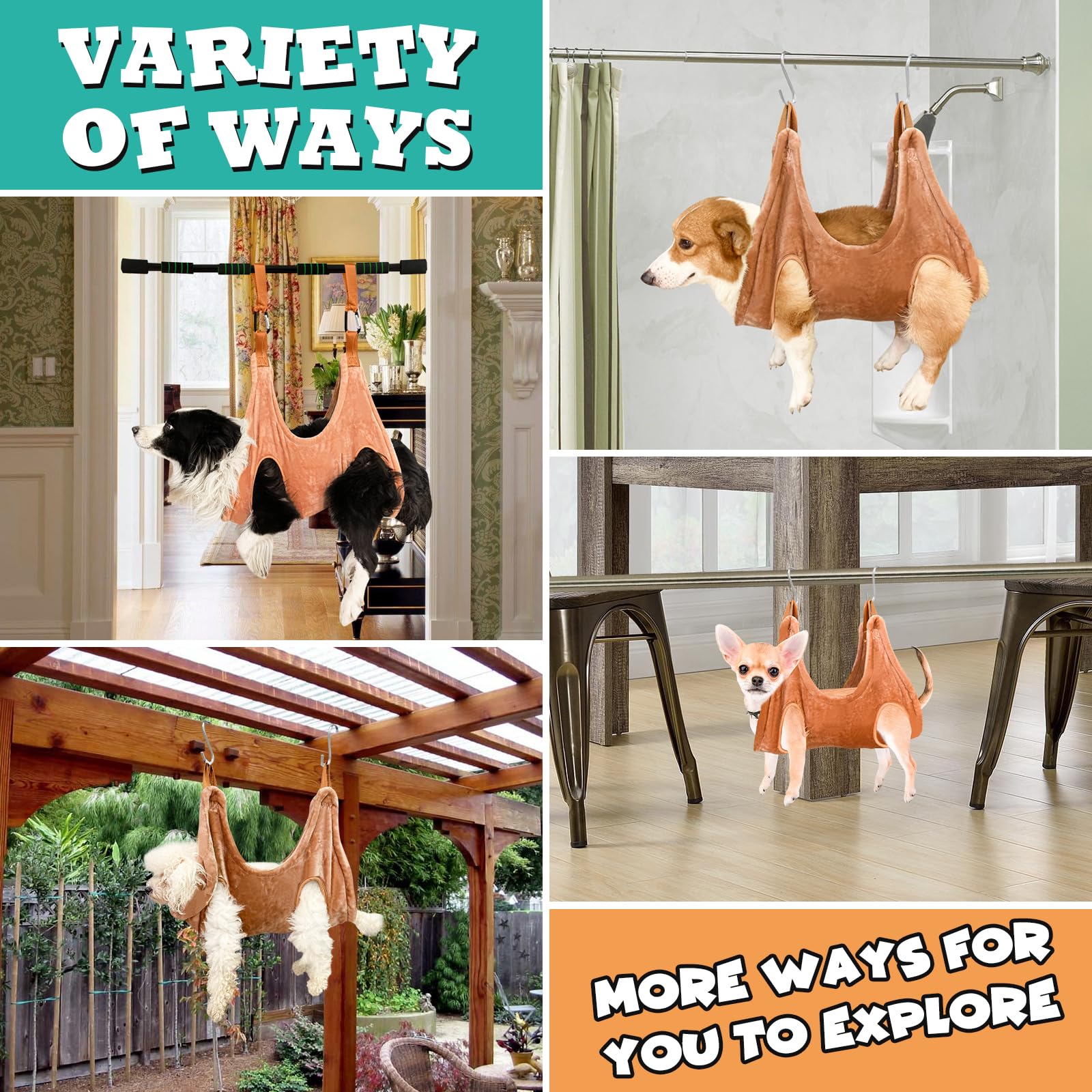 Wscxsc Dog Grooming Kit, Dog Grooming Supplies, Dog Grooming Hammock, Dog Grooming Harness, Dog Nail Clippers, Dog Nail Grinder, Hooks, Dog Hammock Kit For Nail Trimming/Hair Trimming(Coffee, M)